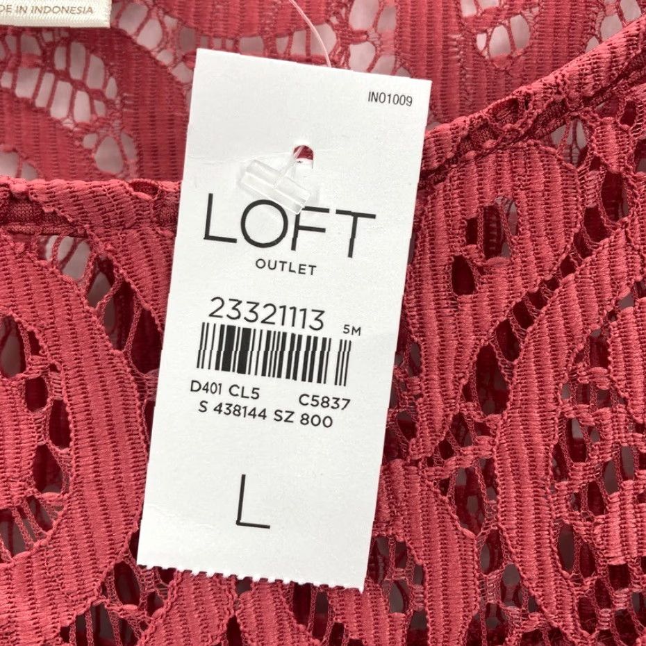 Loft LOFT Outlet Lace Top Women's Large Mauve 3/4 Sleeve Boho Feminine Nylon Sheer Shirt Size L / US 10 / IT 46 - 5 Thumbnail