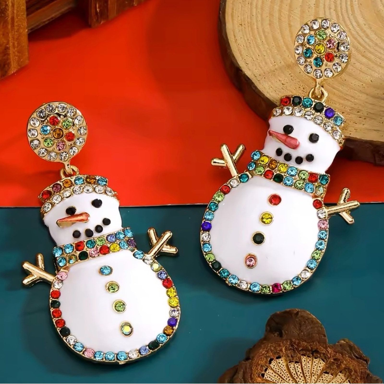 Other Christmas Cute Snowman Earrings,Enamel Rhinestone Cartoon Size ONE SIZE - 2 Thumbnail