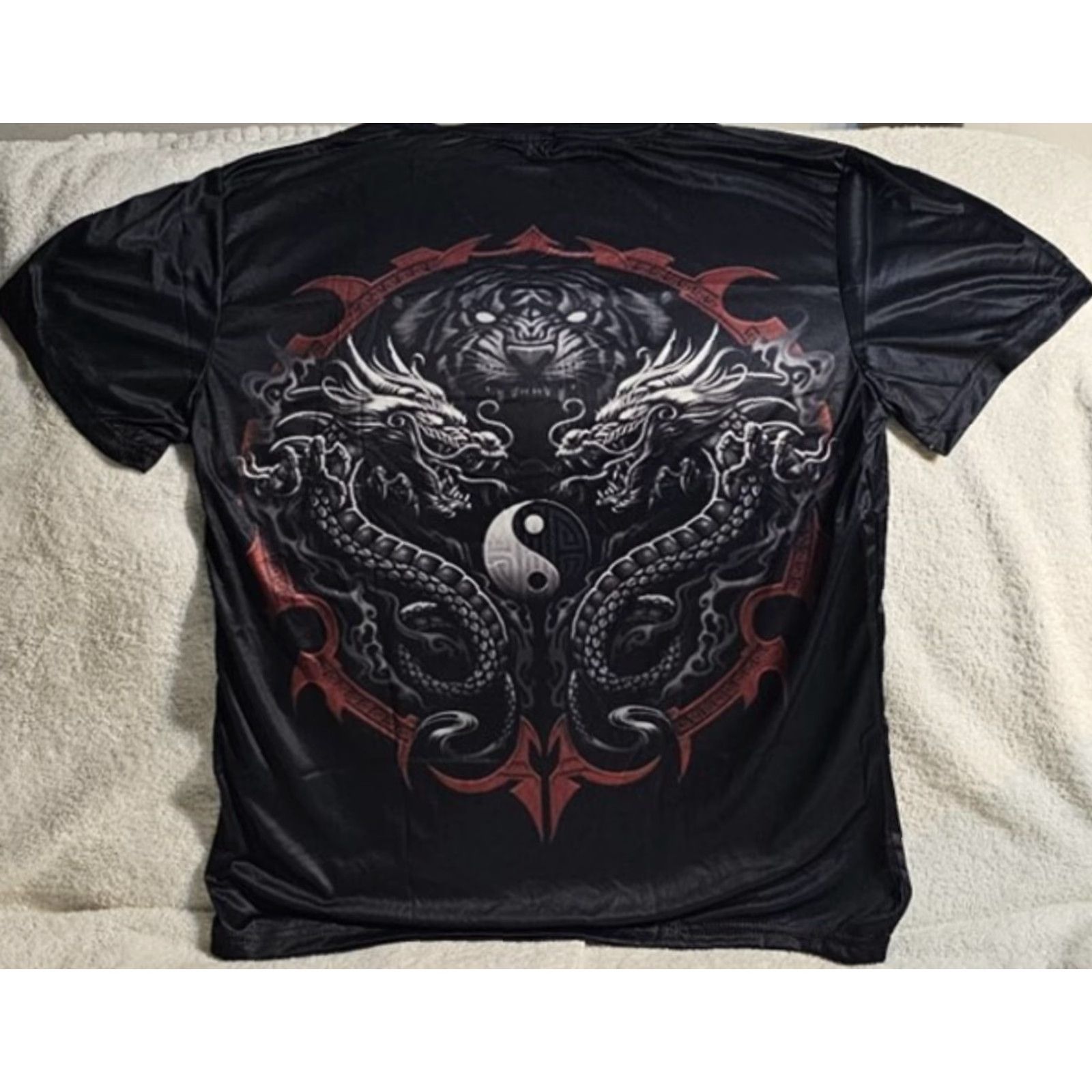 Vintage DRAGON TIGER CAT YIN YANG FANTASY MYTHICAL TRIBAL DRAGONS T-SHIRT Size US L / EU 52-54 / 3 - 3 Thumbnail