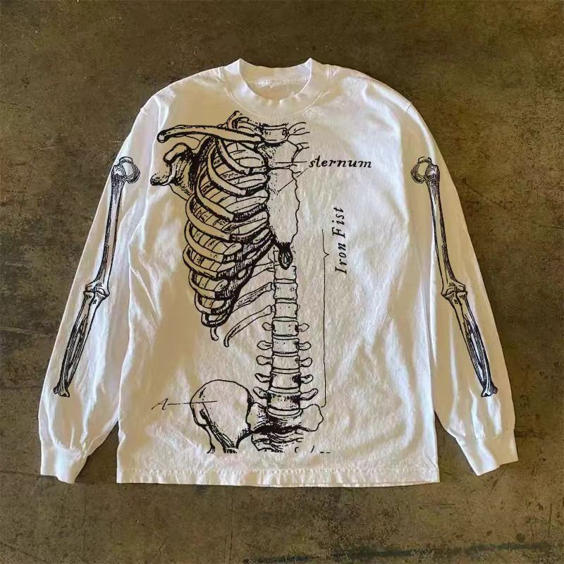 Vintage White casual retro bone print long-sleeved t-shirt Size US M / EU 48-50 / 2 - 1 Thumbnail