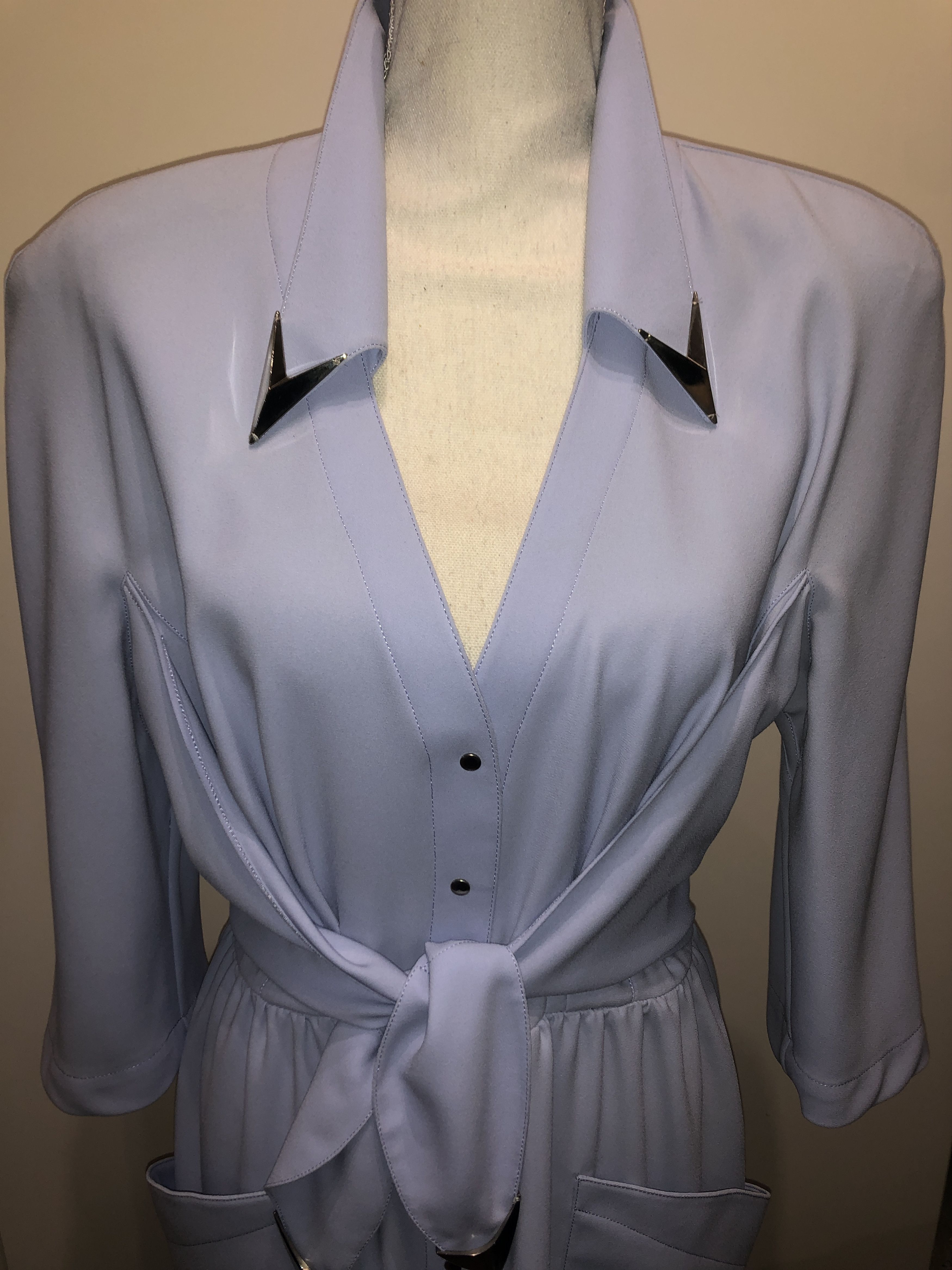 Thierry Mugler Silver Metal embellishment pale blue dress Size L / US 10 / IT 46 - 15 Thumbnail