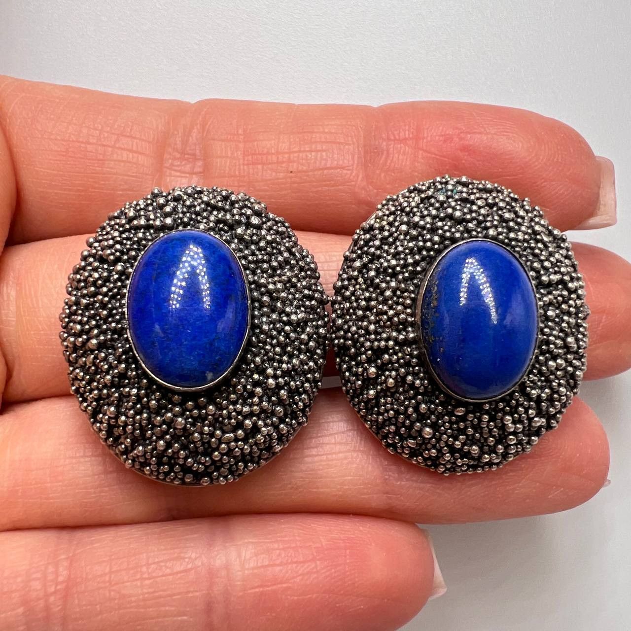 Vintage Vintage Jewelry Earrings Sterling Silver Lapis Lazuli Stone Size ONE SIZE - 7 Thumbnail