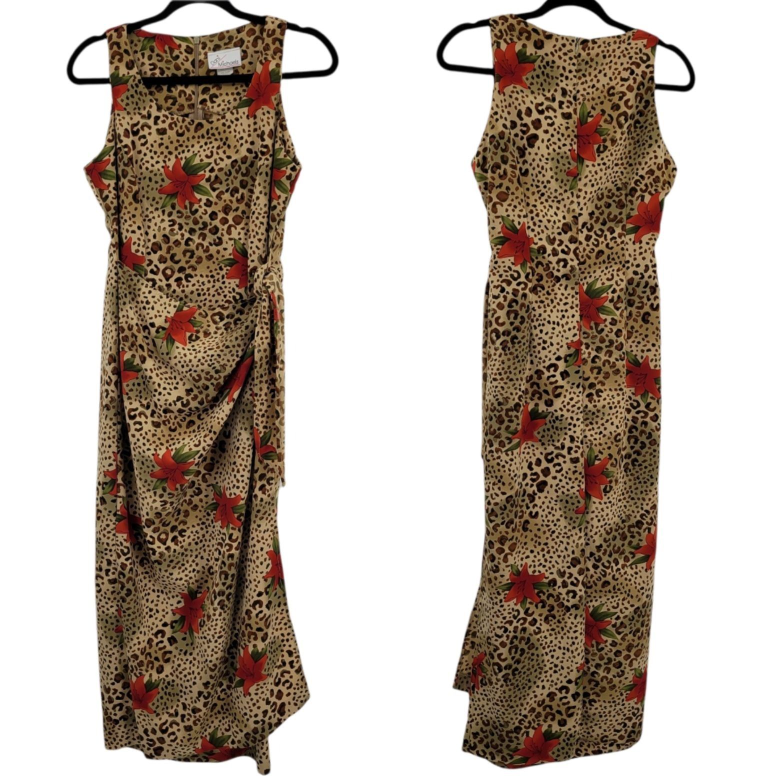Vintage Vtg Holiday Hostess Maxi Dress Sz M Tan Leopard Red Lily Sid Size M / US 6-8 / IT 42-44 - 3 Thumbnail