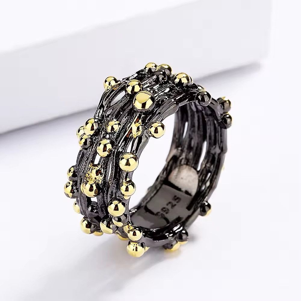 Jewelry Creative Unique Jewelry Polka Dot Black Gold Ring Size ONE SIZE - 1 Thumbnail