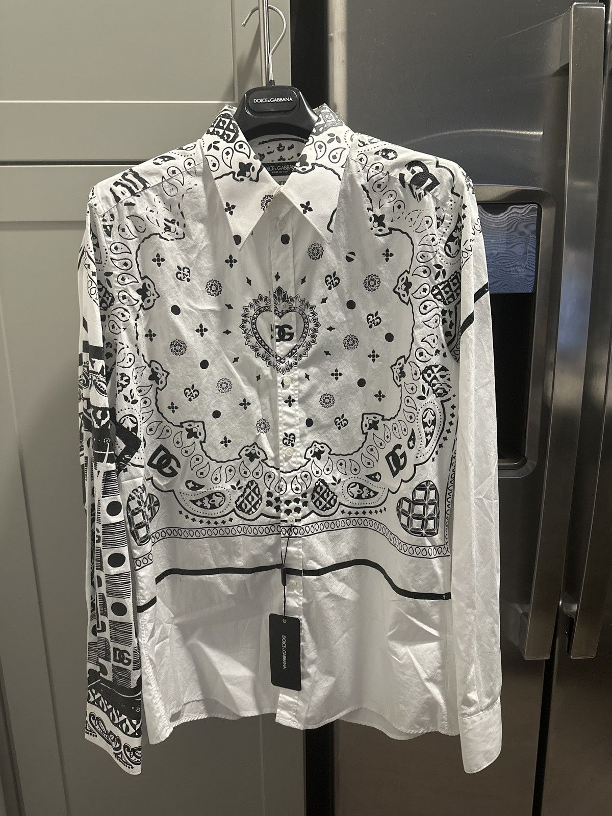 image of Dolce Gabbana Cotton Martini-Fit Shirt in White, Men's (Size Medium)