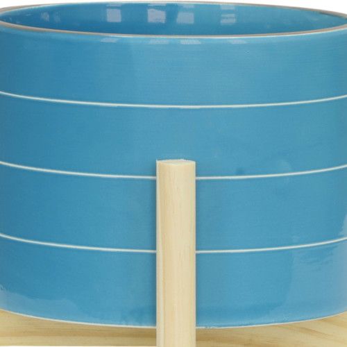 Designer × Homemade 8" STRIPED PLANTER W/ WOOD STAND, SKYBLUE Size US L / EU 52-54 / 3 - 7 Thumbnail