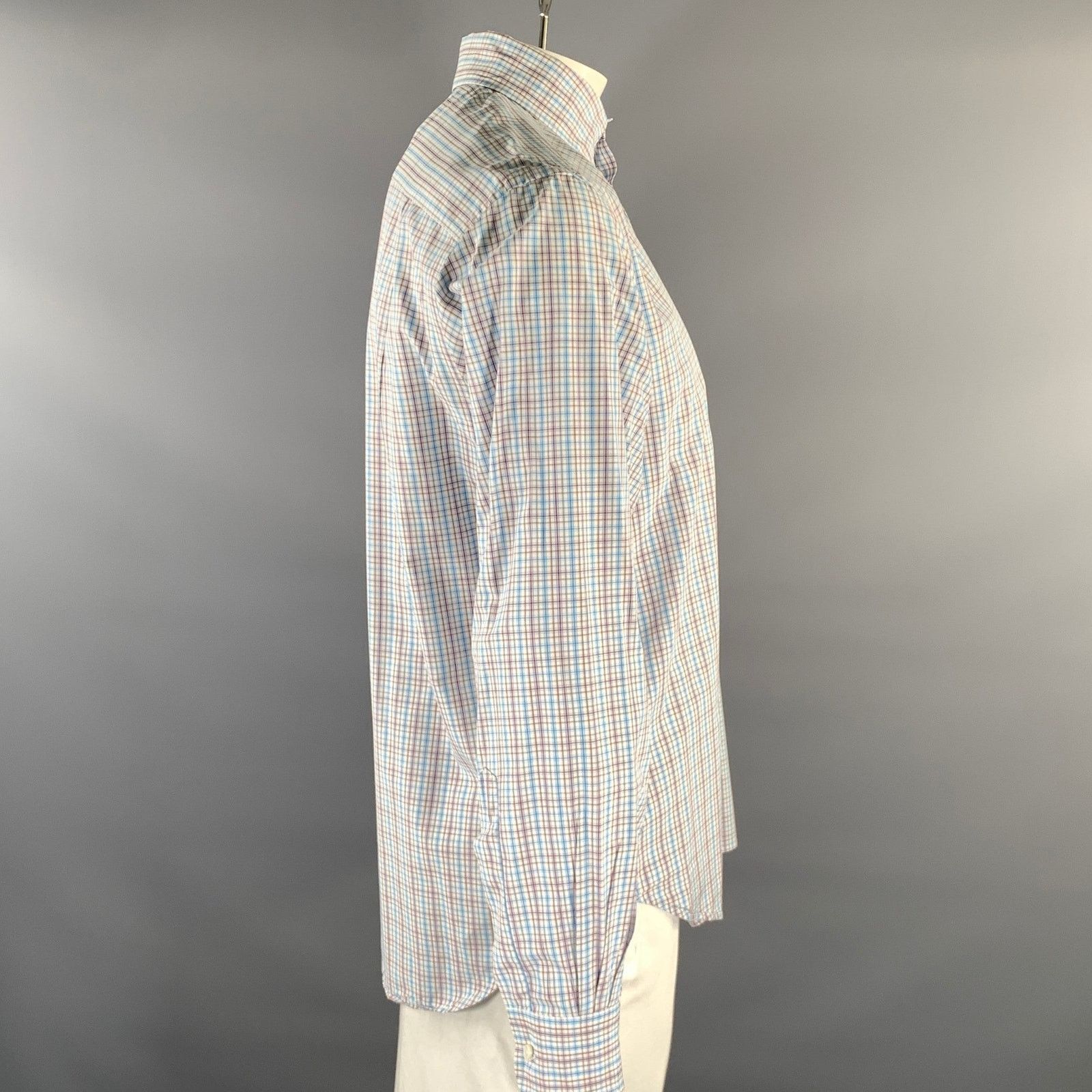 Loro Piana LORO PIANA White Purple Blue Plaid Cotton Long Sleeve Shirt Size US XL / EU 56 / 4 - 3 Thumbnail