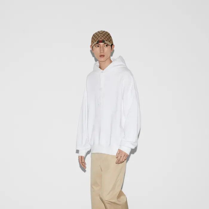 Gucci oc11z0226 Cotton Jersey Hooded Sweatshirt in White Size US L / EU 52-54 / 3 - 3 Thumbnail