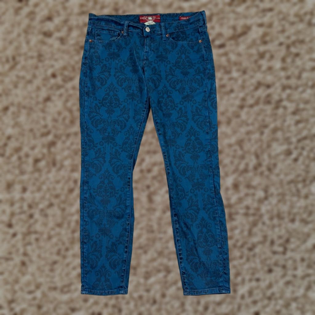 Lucky Brand Lucky Brand Jeans Womens 8 Blue Floral Pattern Charlie Skinny Cotton Blend Jeans Size 30" / US 8 / IT 44 - 1 Thumbnail