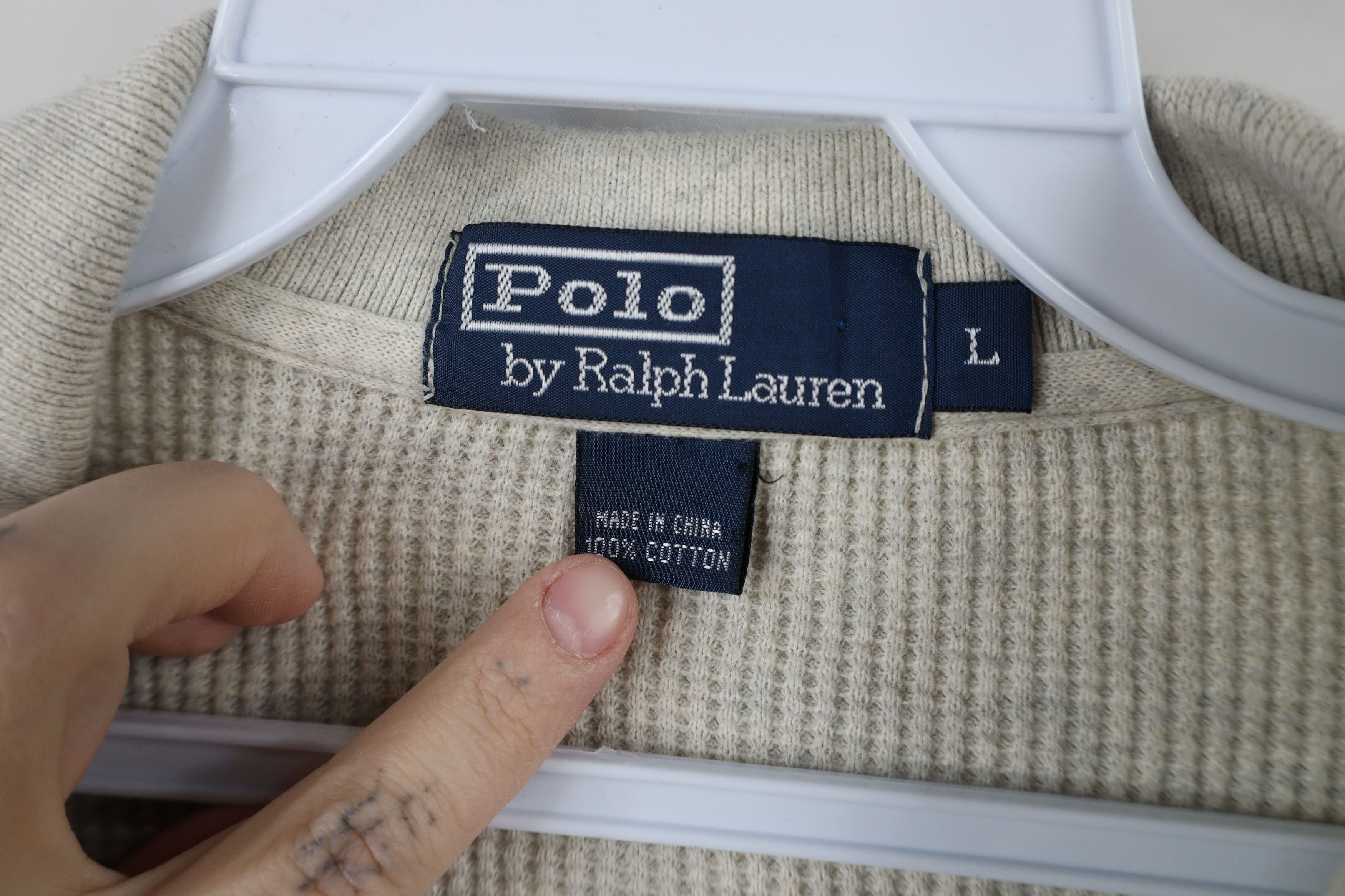 Ralph Lauren × Vintage Vintage 90s Ralph Lauren Waffle Knit Long Sleeve Polo Size US L / EU 52-54 / 3 - 6 Thumbnail
