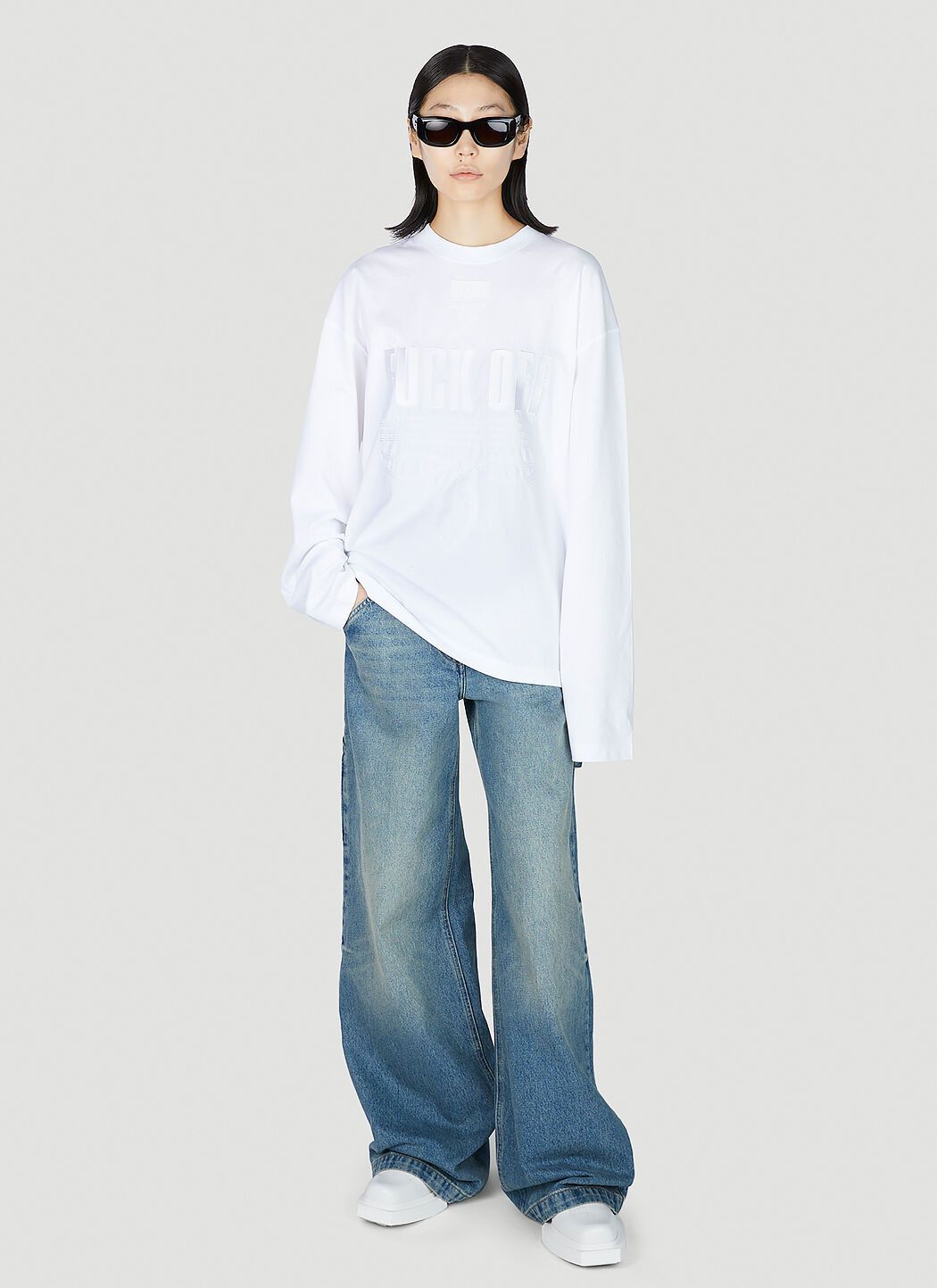 Vetements VTMNTS White Fuck Off Embroidered Long Sleeve T-Shirt Size L / US 10 / IT 46 - 1 Thumbnail