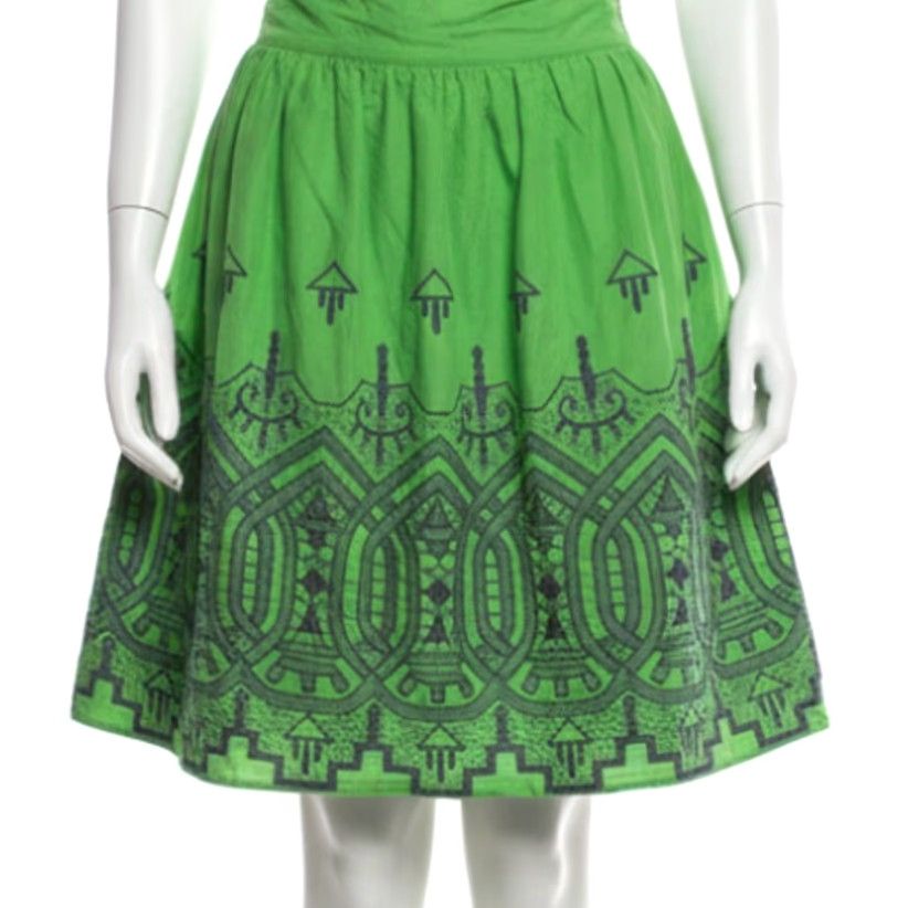 Vintage VINTAGE Downeast Skirt M Green Gray Embroidered Bohemian Paisley A-Line Knee Length Cotton Women Size 32" / US 10 / IT 46 - 2 Thumbnail