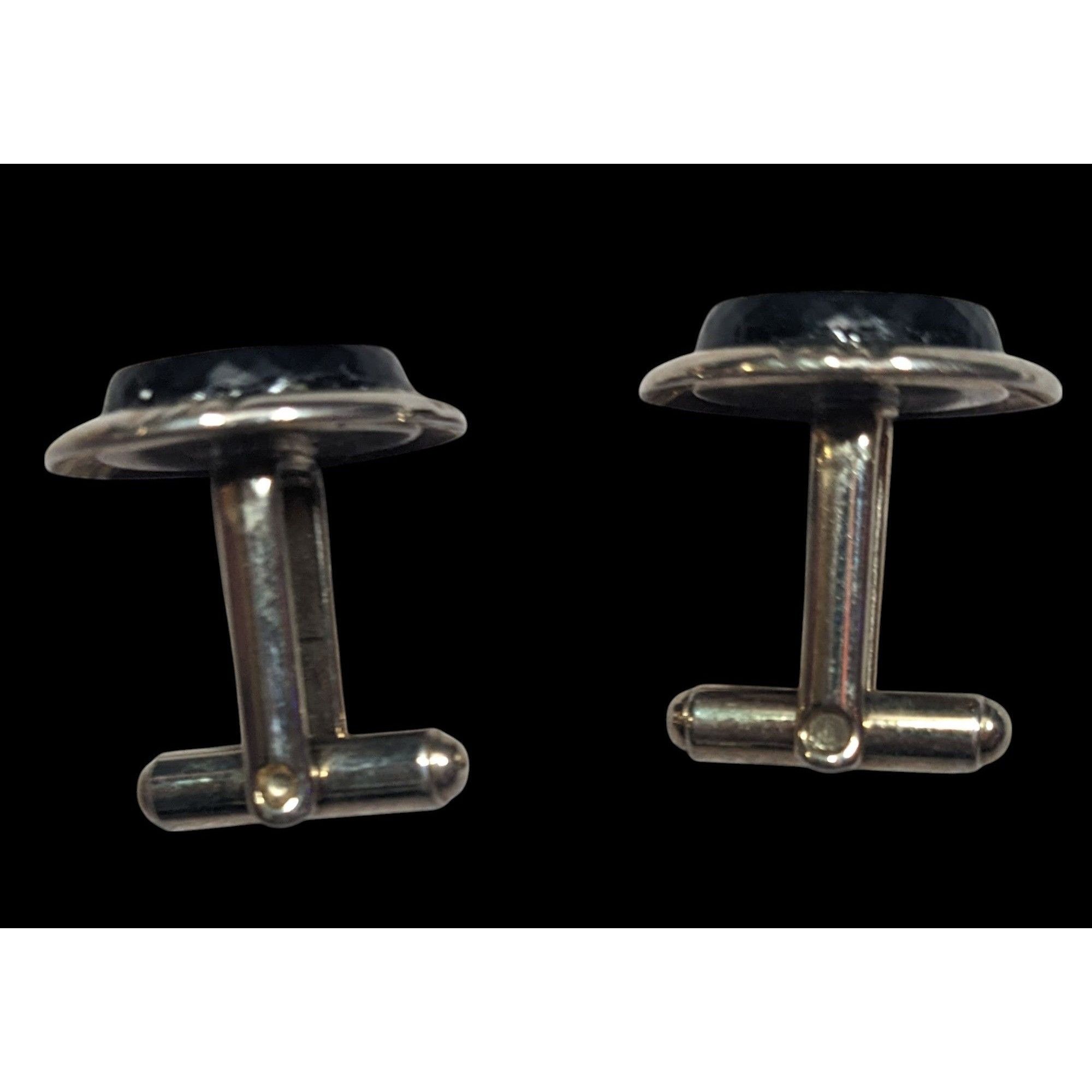 Other Vintage Black And Silver Tone Cuff Links With Clear Gem Inla Size ONE SIZE - 2 Thumbnail