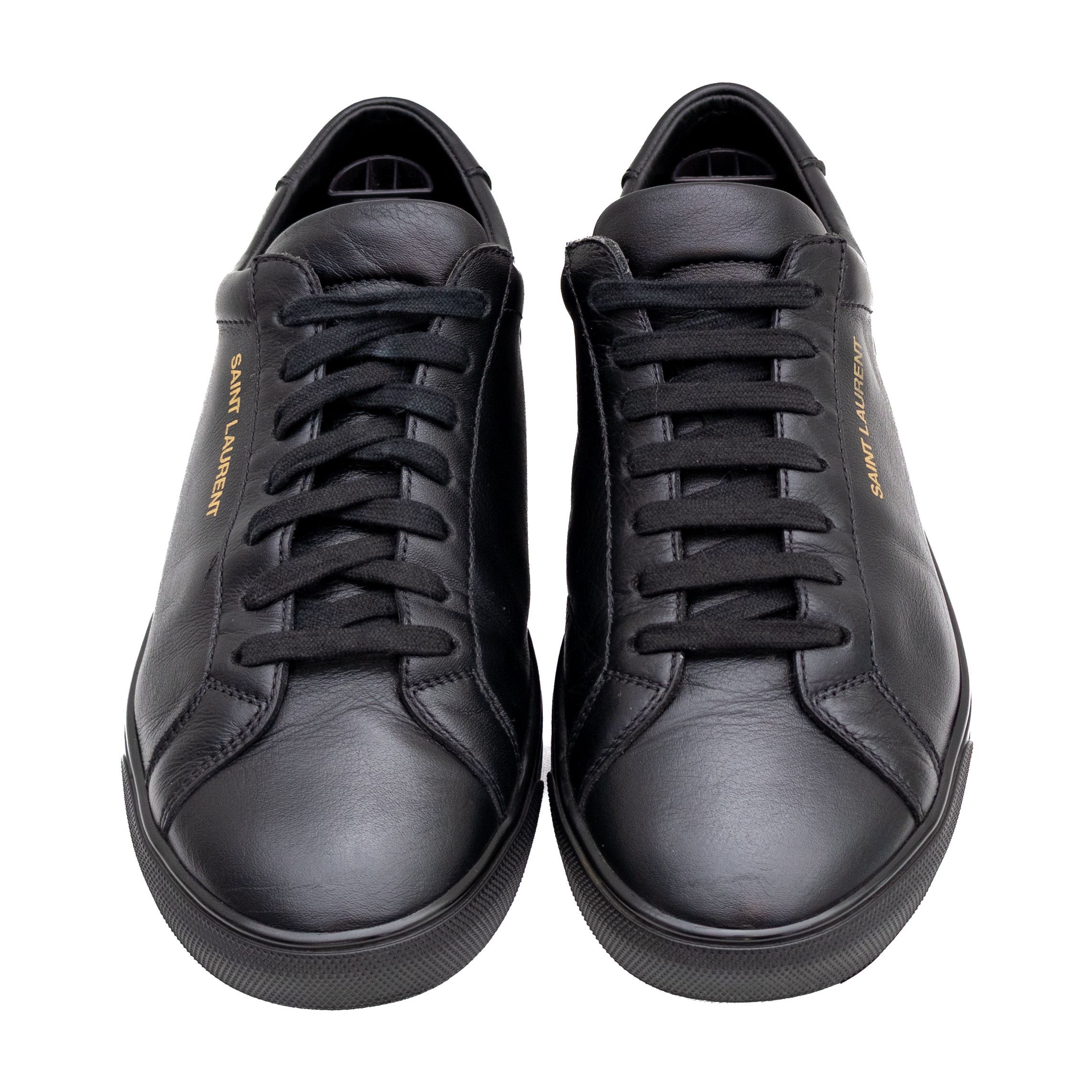 Saint Laurent Paris SAINT LAURENT ANDY BLACK LEATHER LOGO SNEAKERS SZ 8 Size US 8 / EU 41 - 5 Thumbnail