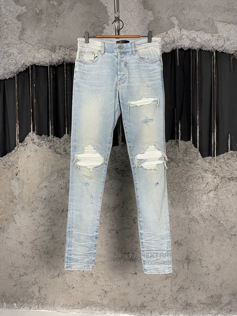 Amiri Amiri White leather patched denim jeans Size US 31 - 1 Thumbnail