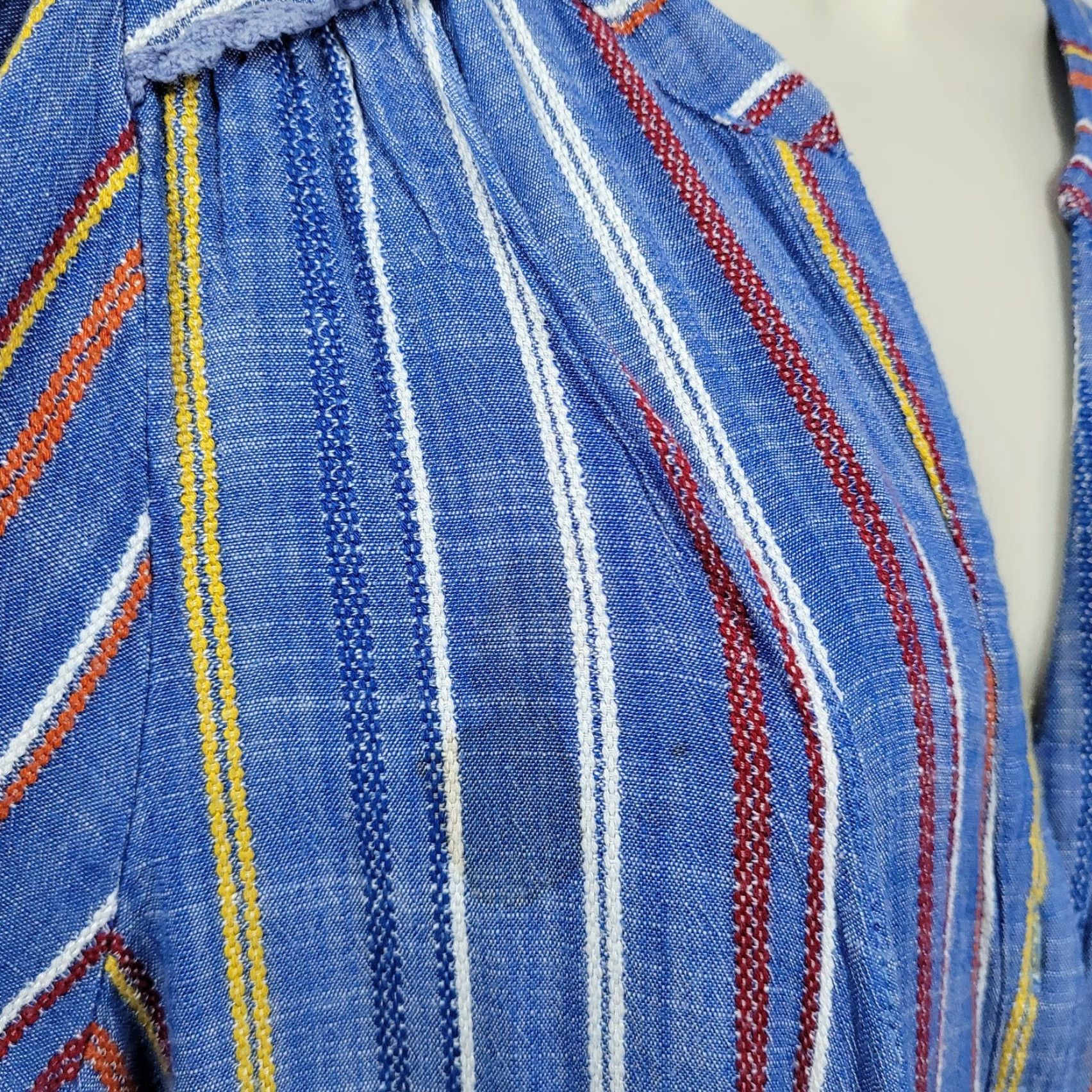 Vintage VINTAGE Adelyn Rae Striped Short Sleeve Romper M Blue Crochet Trim Front Tie Puff Sleeve V-Neck Casual Womens Size 32" / US 10 / IT 46 - 6 Thumbnail