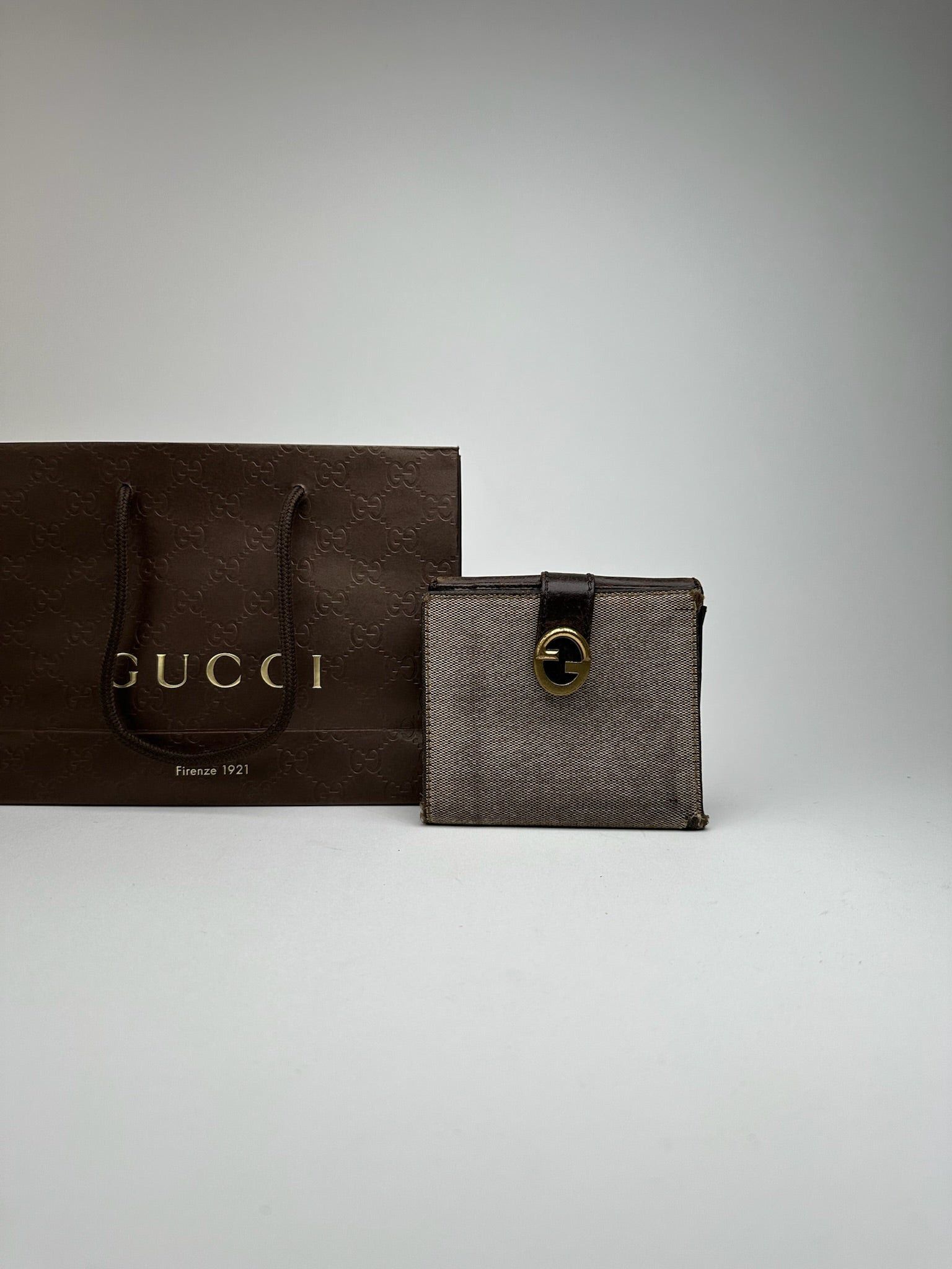Gucci Vintage Leather Canvas Wallet Grey Brown Size ONE SIZE - 1 Thumbnail