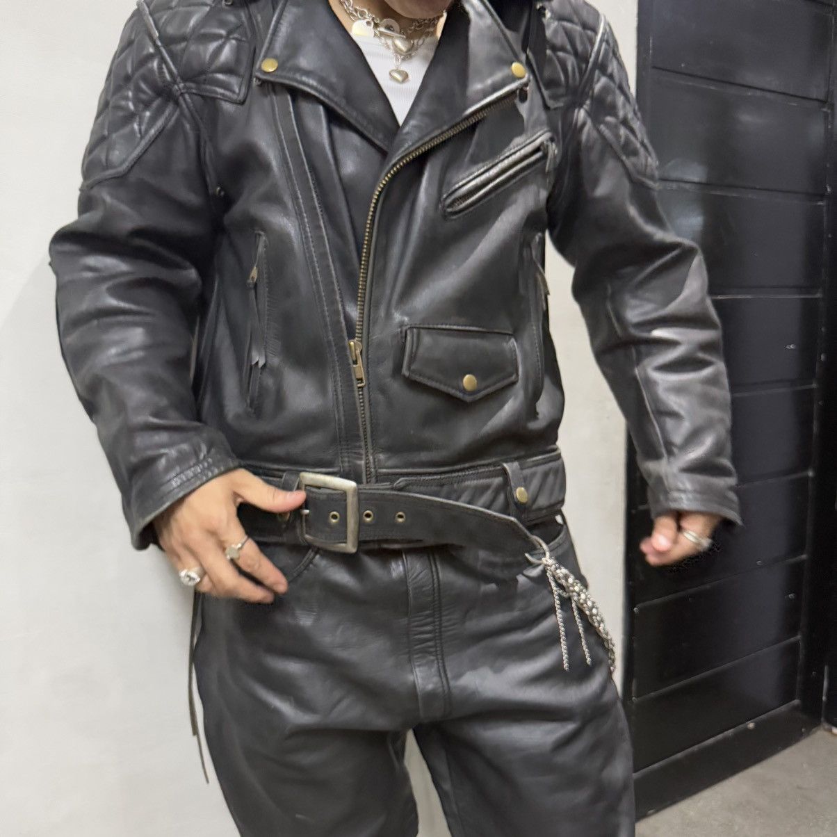 Japanese Brand × Kadoya Kadoya evo diamond lattice cable stayed leather jacket Size US XXL / EU 58 / 5 - 8 Thumbnail