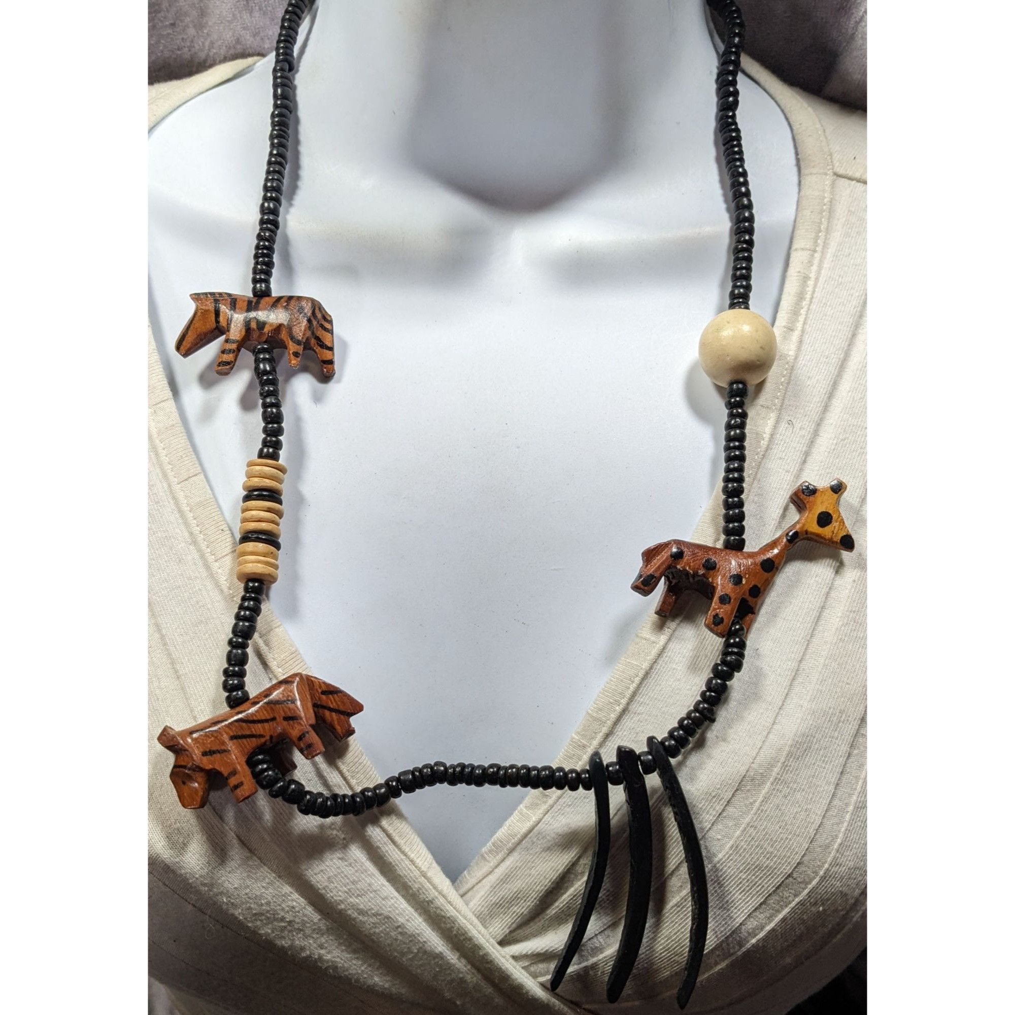 Other Vintage Handmade Wooden Carved African Fetish Beaded Necklac Size ONE SIZE - 2 Thumbnail