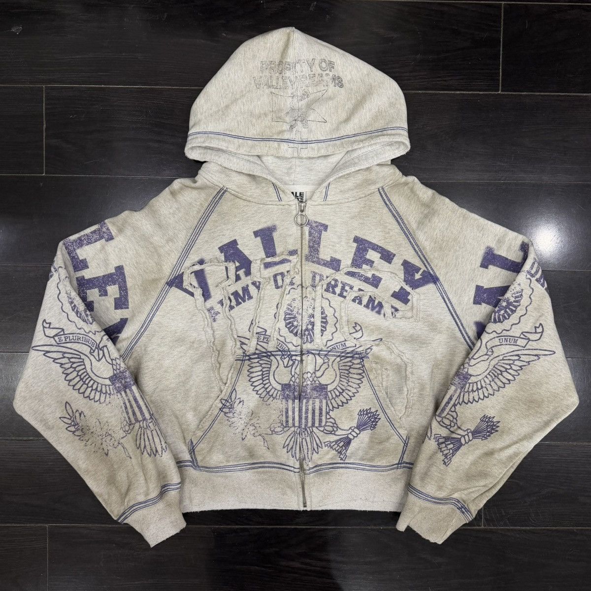 Vale Vale Army Zip Up Hoodie Grey Blue Size M | Grailed
