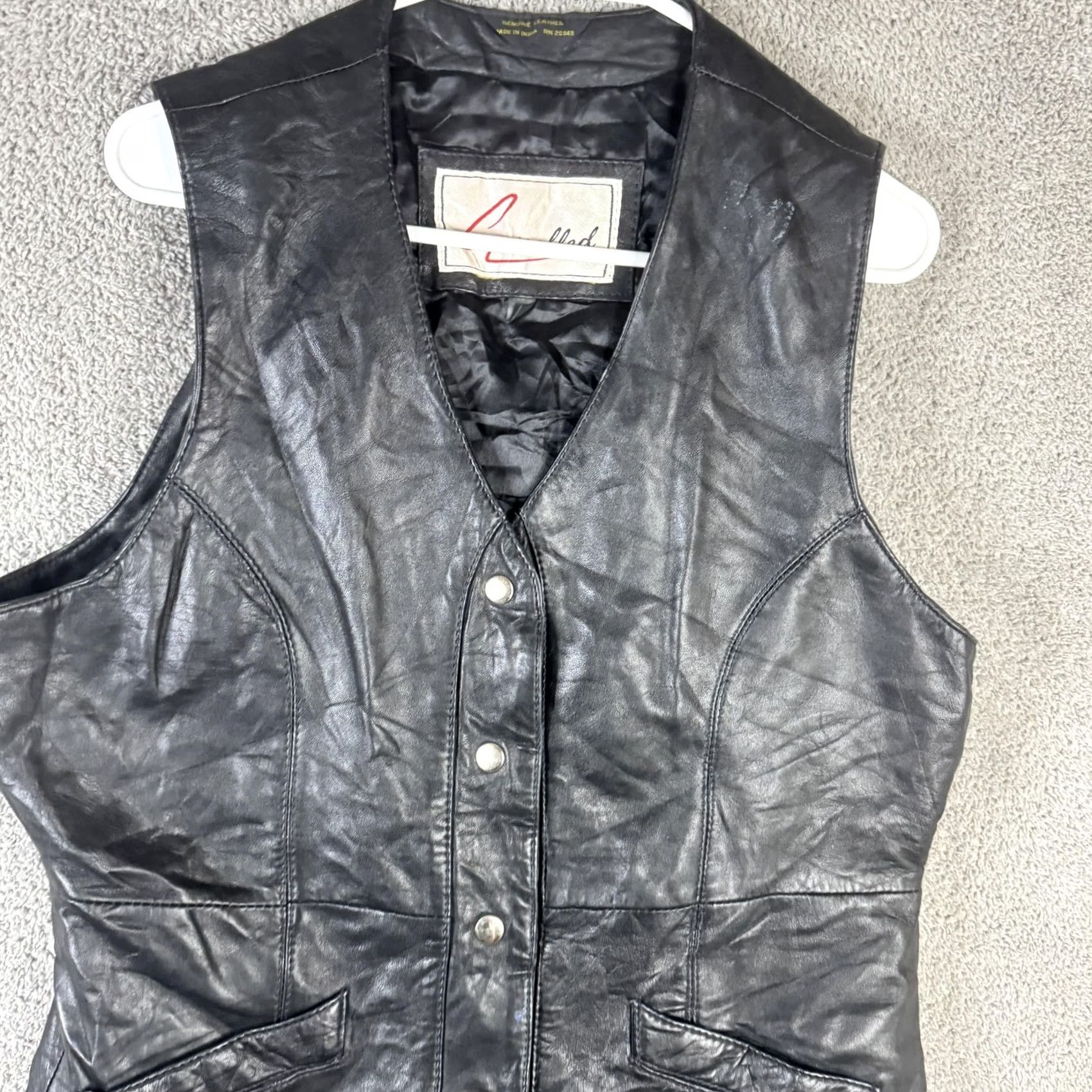 Vintage Excelled Vest Womens Medium Black Leather Snap Front Pockets Biker Moto Size M / US 6-8 / IT 42-44 - 3 Thumbnail