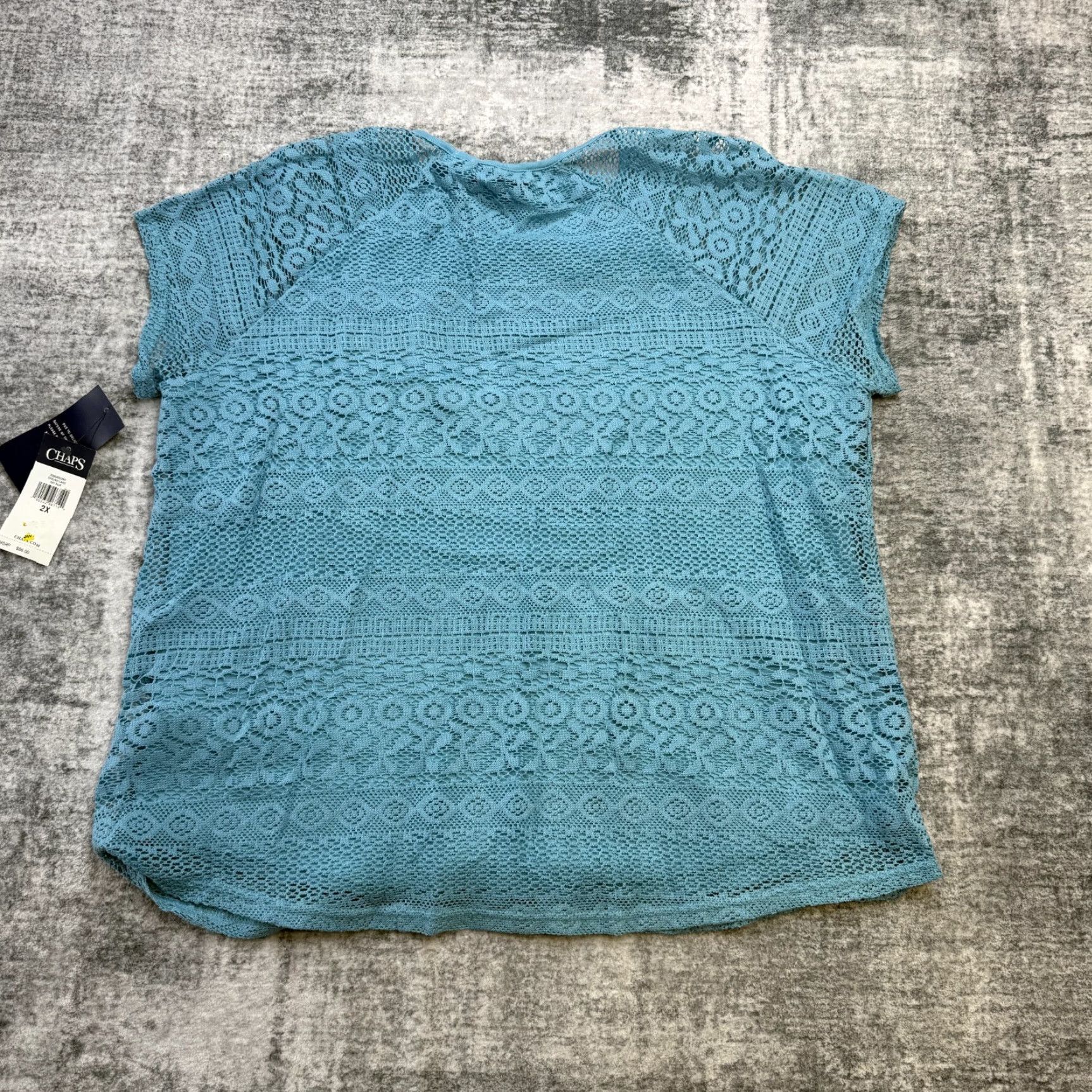 Chaps Chaps Blouse Shirt Women 2X Teal Blue Eyelet Lace Bohemian Knit Crew Neck Short Sleeve Plus Size Modern Casual Mens Womens Size XXL / US 16-18 / IT 52-54 - 7 Thumbnail