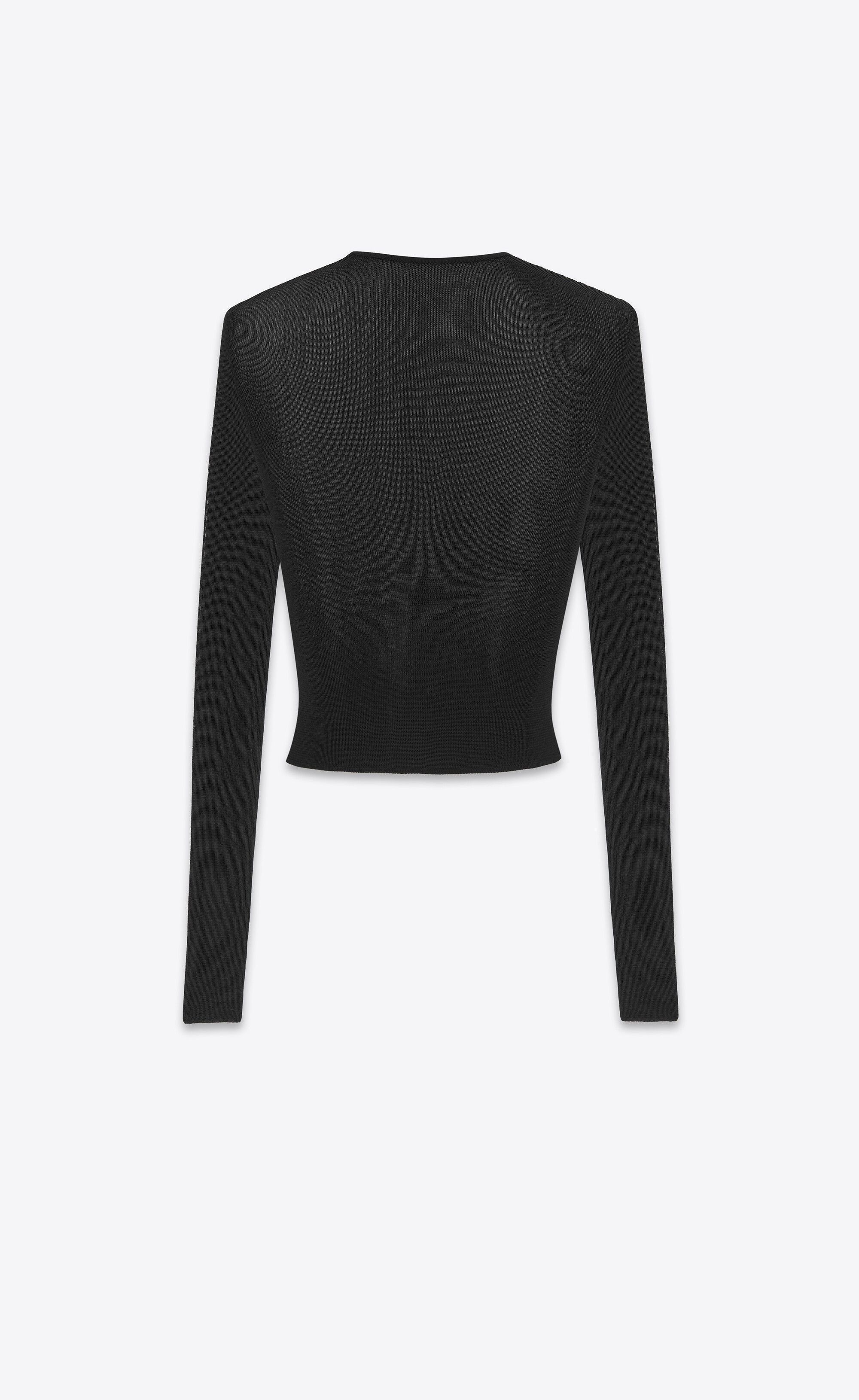 Saint Laurent Paris o1s1wg111224 Cropped Top in Ribbed Viscose Sweater in Black Size L / US 10 / IT 46 - 3 Thumbnail