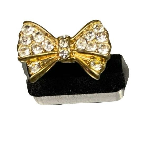 Other Gold-Tone Bow Ring With Rhinestones Size 6.75 Size ONE SIZE - 2 Thumbnail