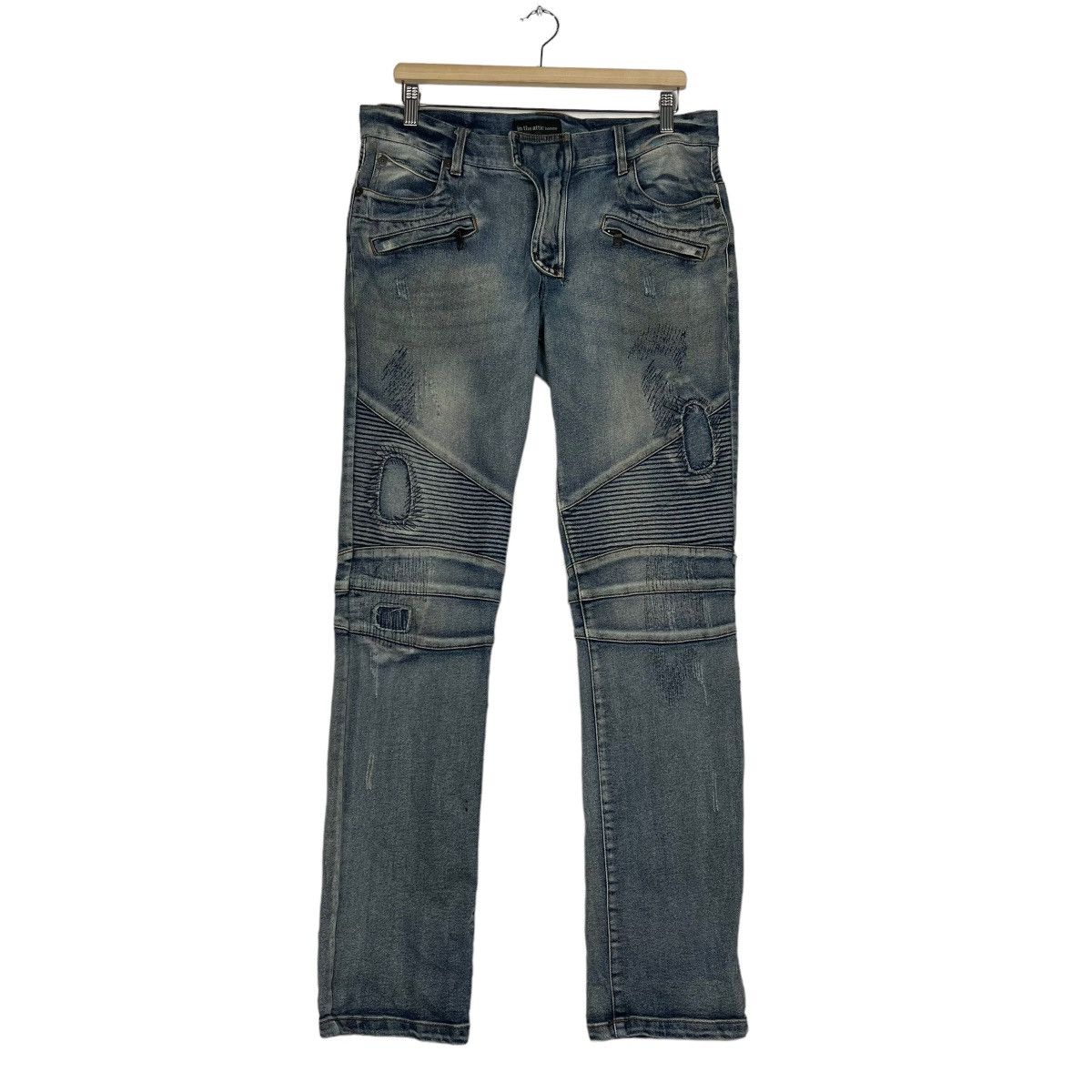In The Attic 🔥 IN THE ATTIC BIKER MOTO DYED BROKEN DENIM SLIM FIT Size US 36 / EU 52 - 2 Thumbnail