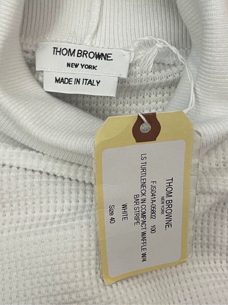 Thom Browne Thom browne White four-striped waffled high-neck sweatshirt Size S / US 4 / IT 40 - 5 Thumbnail