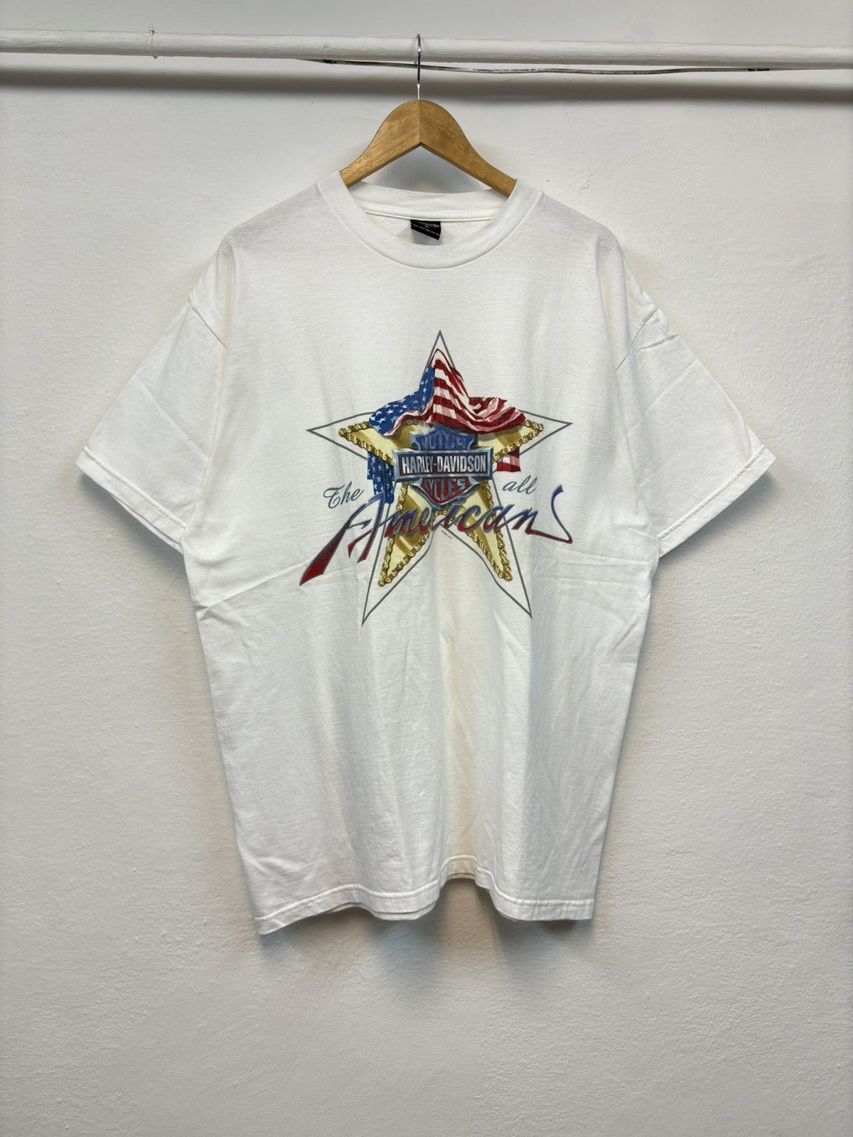 Harley Davidson × Vintage VINTAGE 2001 HARLEY DAVIDSON BIKER FLAMES FLAG TEE Size US XL / EU 56 / 4 - 1 Thumbnail