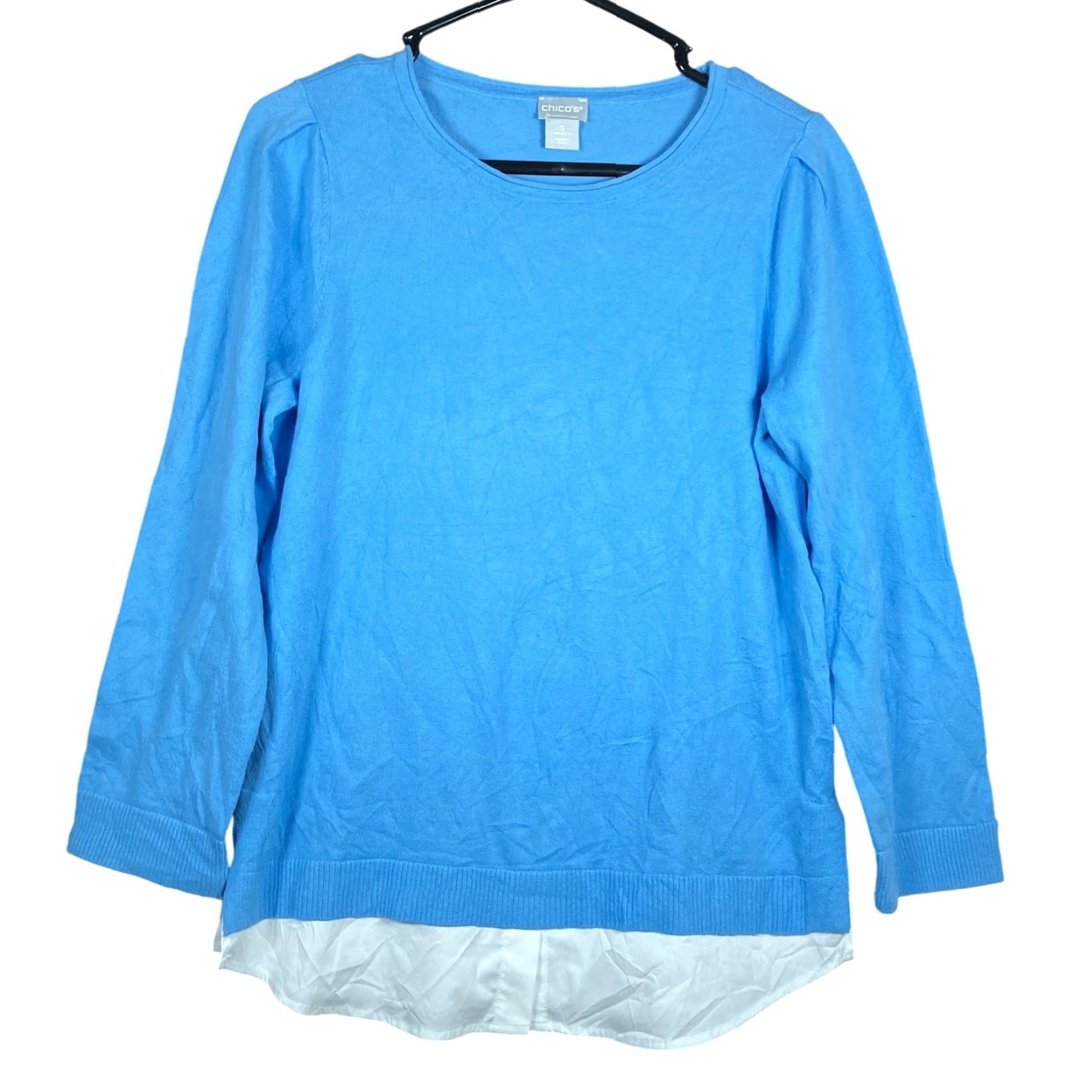 Vintage Chicos Womens Sweater Blue Crew Neck Layered Long Sleeve Stretch S Pullover Knit Casual Workwear 0 (S) Womens Size S / US 4 / IT 40 - 2 Thumbnail
