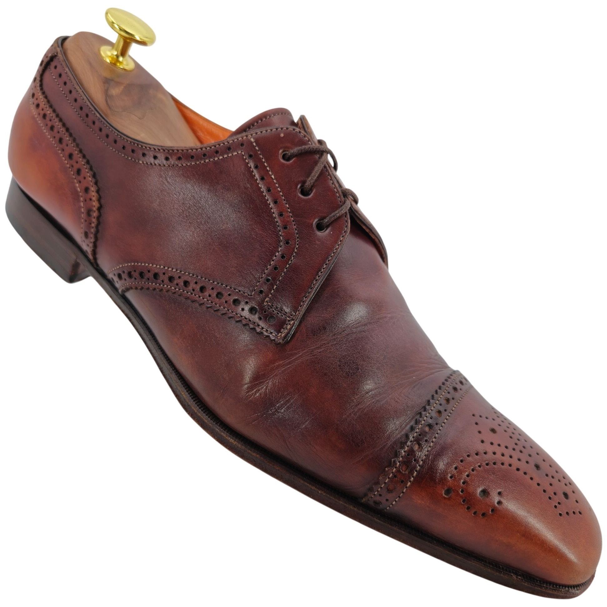 Santoni Santoni Italy Antiqued Brown Leather Dress Shoes 8 Oxford Size US 8 / EU 41 - 1 Thumbnail