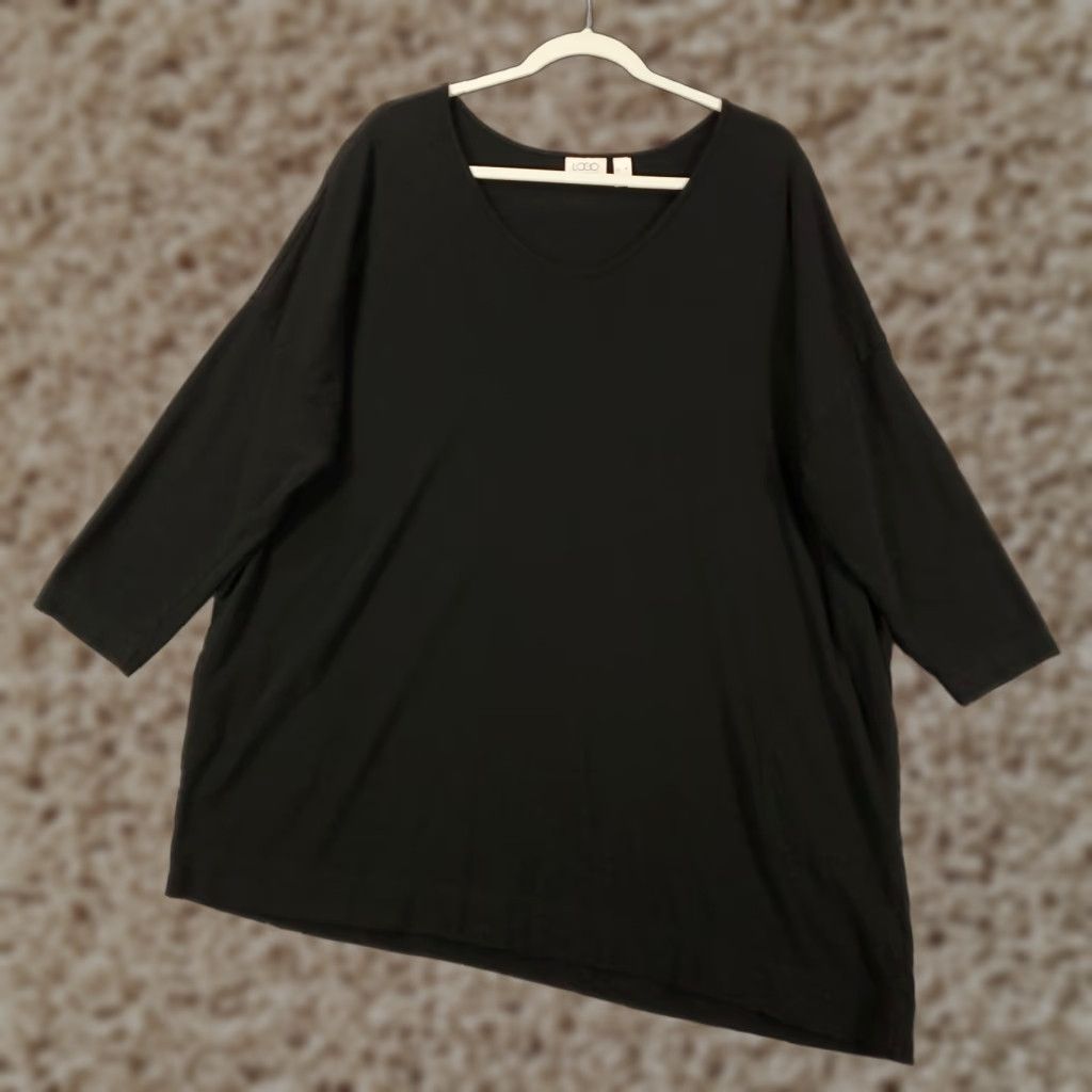 Vintage Womens Black Top Size XL Asymmetric Hem Piper Drop Shoulder 3/4 Sleeve Blouse Size XL / US 12-14 / IT 48-50 - 1 Thumbnail