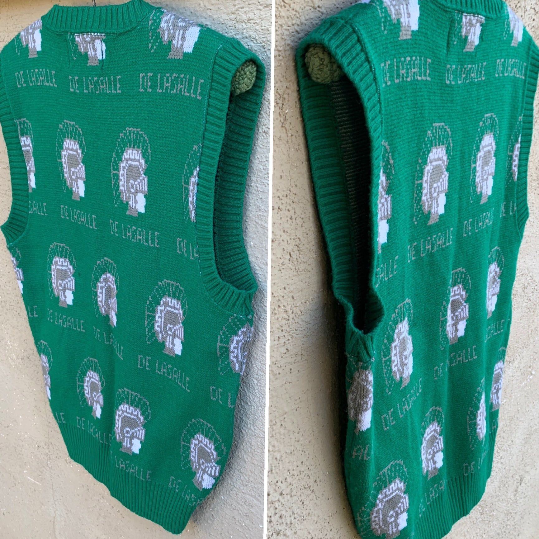 Vintage VINTAGE GOteam De La Salle All Over Print Sweater Vest Sleeveless V Neck 80s Green S Mens Size US S / EU 44-46 / 1 - 4 Thumbnail