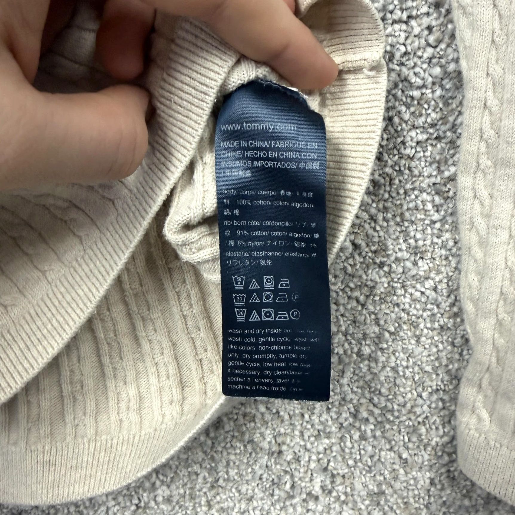Tommy Hilfiger Tommy Hilfiger Sweater L Womens Beige Cable-Knit Raglan Long Sleeve Cotton Nylon Spandex Embroidered Logo Size L / US 10 / IT 46 - 7 Thumbnail