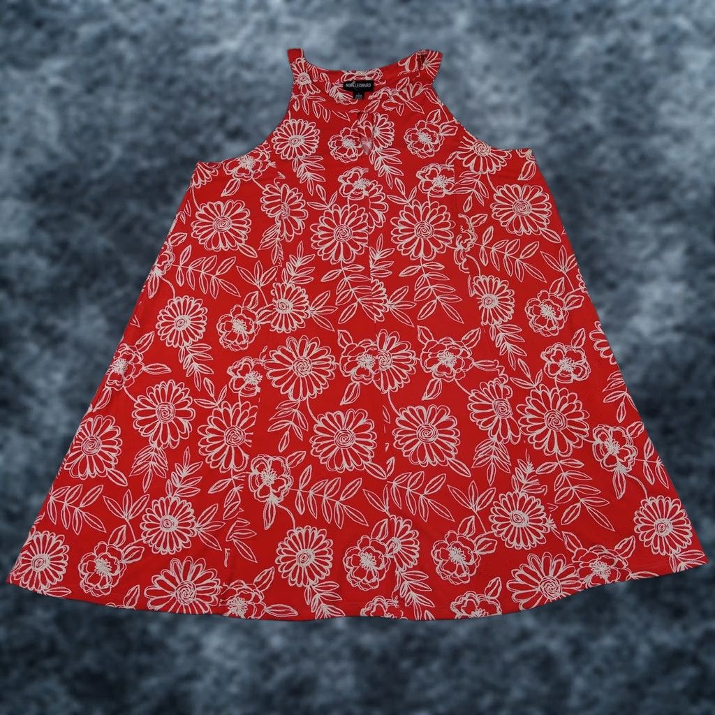 Vintage VINTAGE Nina Leonard Dress Womens L Red Floral Sleeveless Swing Tank Jersey Size L / US 10 / IT 46 - 1 Thumbnail