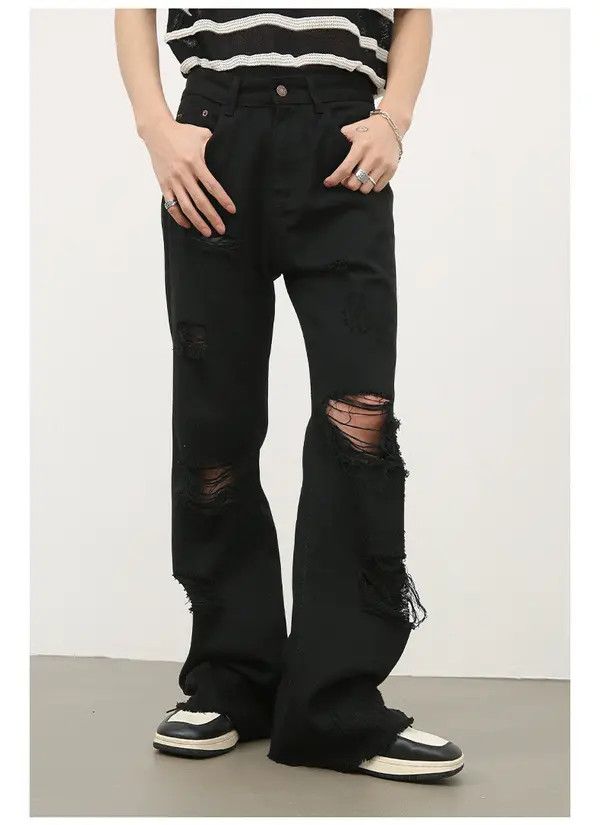 Japanese Brand Min Men's American straight high street flared ripped jeans Size US 32 / EU 48 - 1 Thumbnail