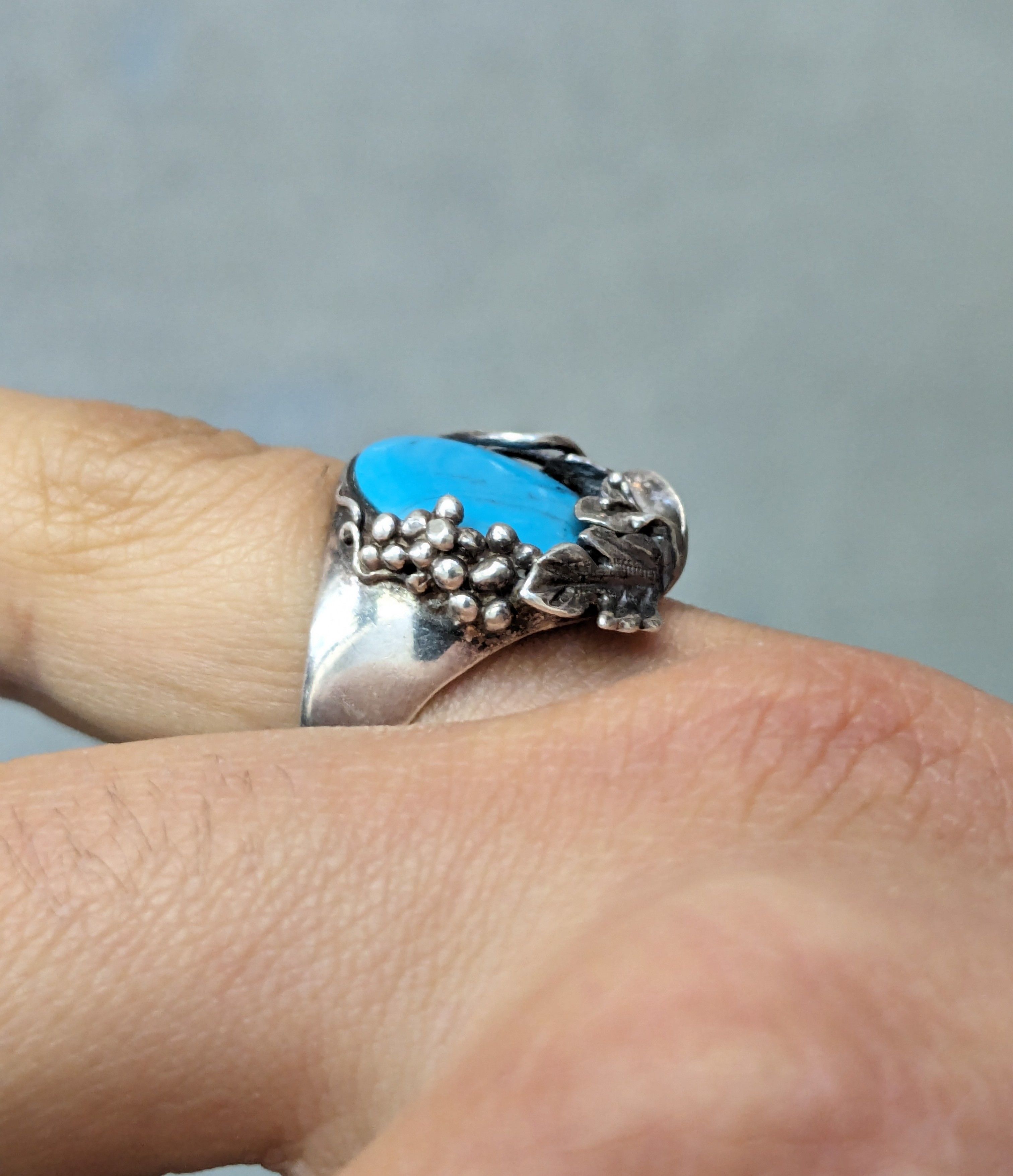 Jewelry Vintage Sterling Silver Ring 8 Faux Turquoise Leaf Modern Size ONE SIZE - 12 Thumbnail