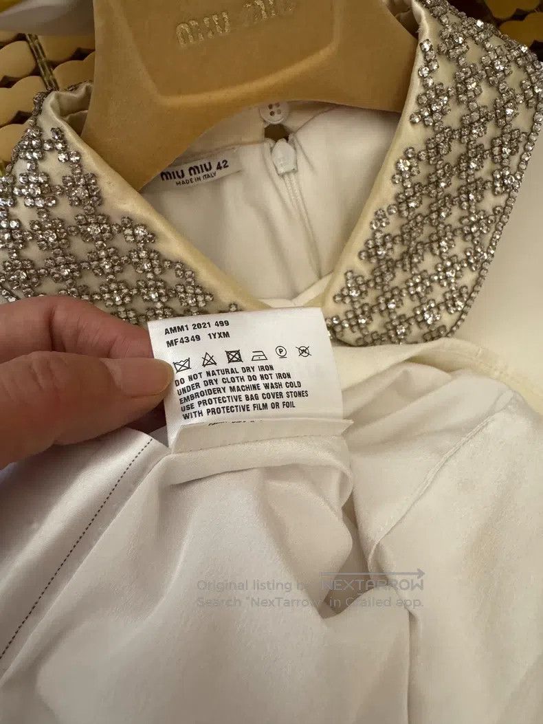 Miu Miu Miu Miu 42 White diamond-encrusted dress Size L / US 10 / IT 46 - 4 Thumbnail