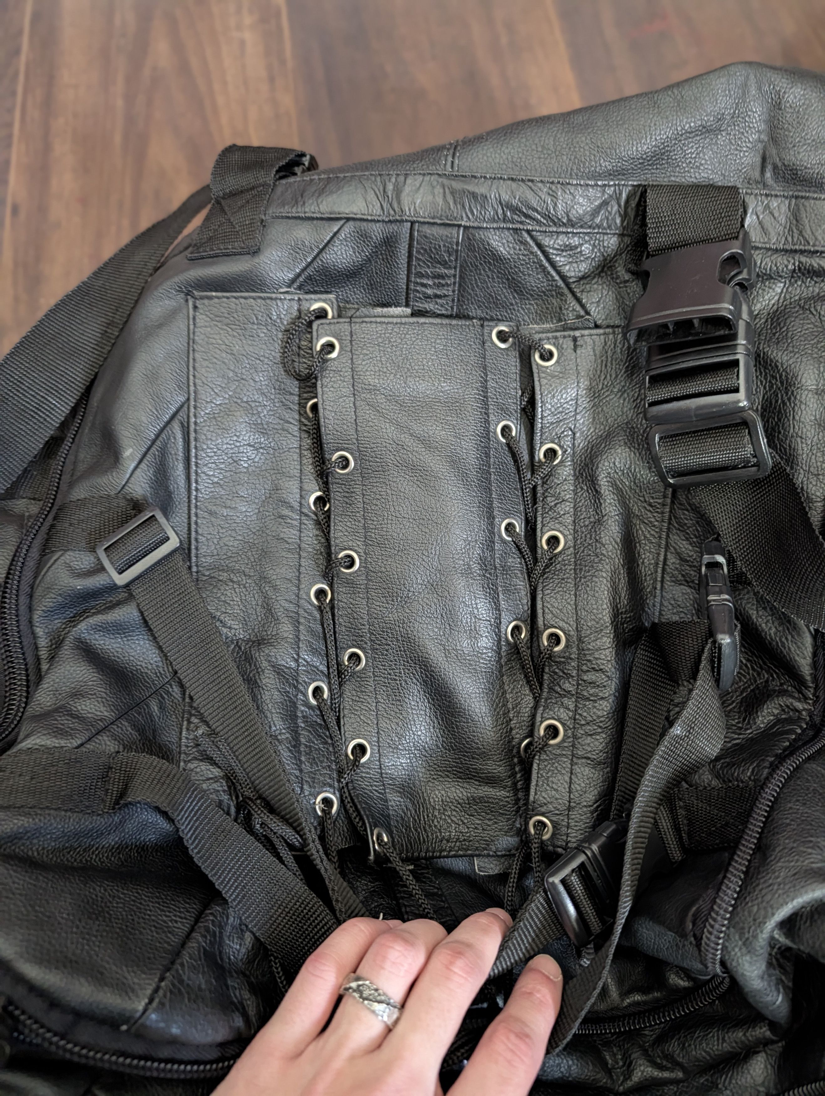 Vintage VTG leather 2-piece black biker cargo backpack Size ONE SIZE - 8 Thumbnail