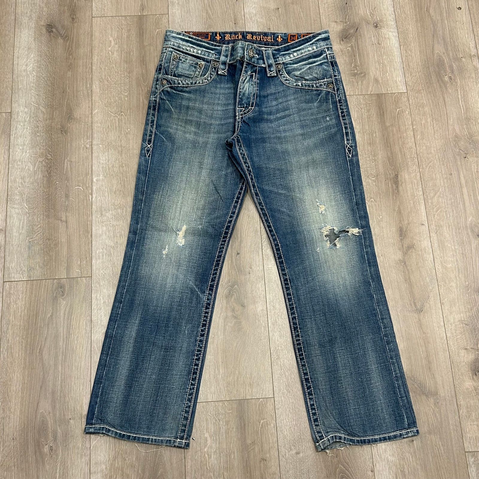 Rock Revival Rock Revival Freddie Straight Denim Jeans Distressed Size 34 Size US 34 / EU 50 - 4 Thumbnail
