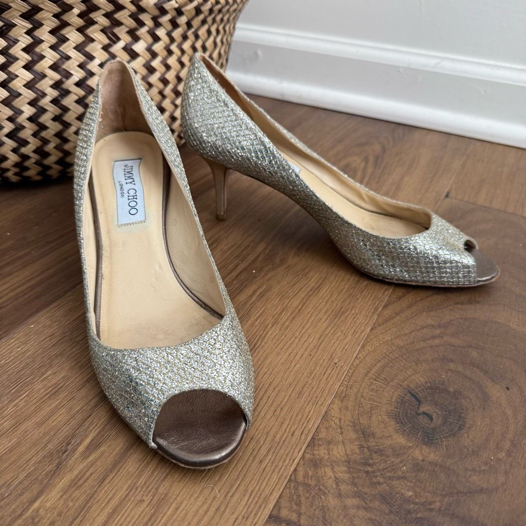 Jimmy Choo Jimmy Choo Glitter Fabric Isabel Peep Toe Pumps Heels 39.5 Size US 9 / IT 39 - 1 Thumbnail