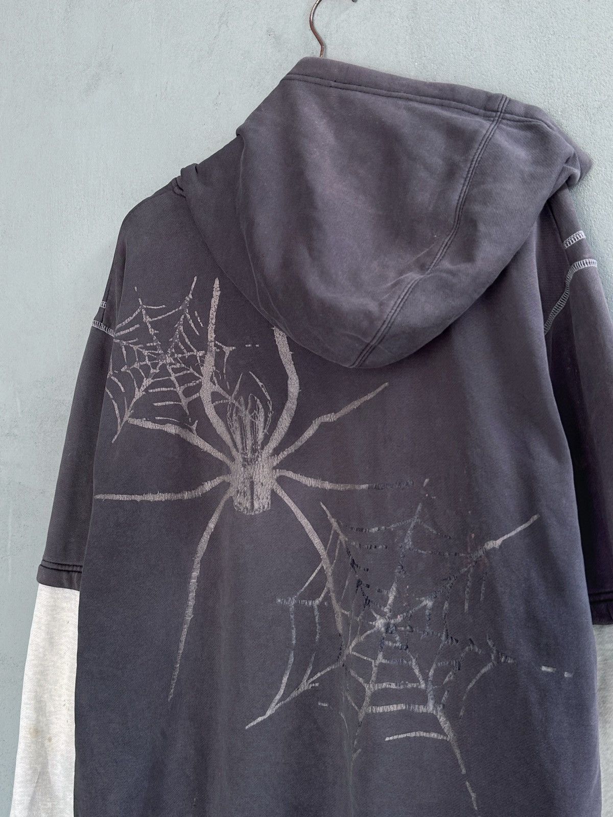 image of Beauty Beast x Hysteric Glamour Distressed Levis Spider Hoodie in Dark Grey, Men's (Size XL)