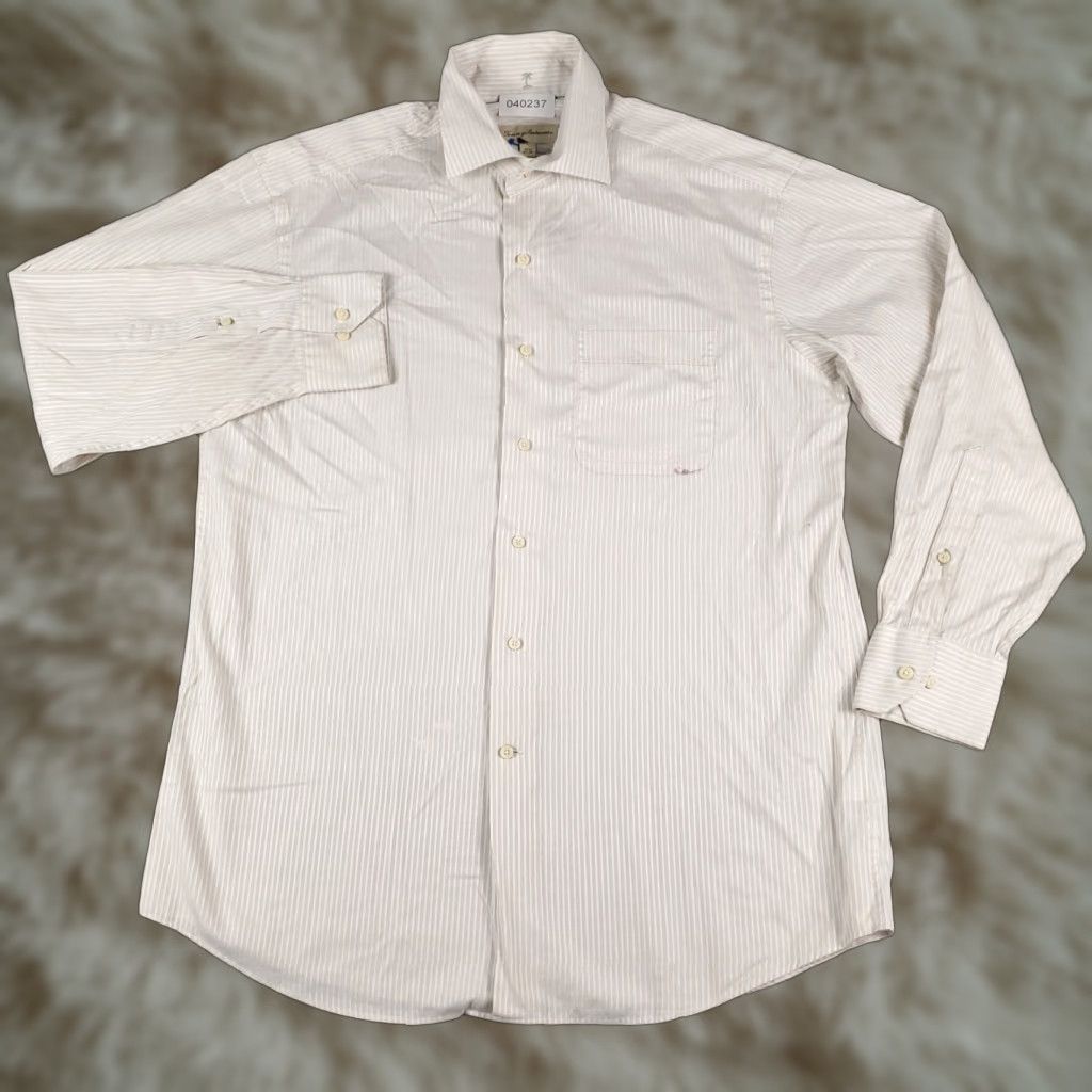 Tommy Bahama Tommy Bahama Dress Shirt Mens 15.5 Beige Striped Long Sleeve Button Up Casual Size 40R - 1 Thumbnail