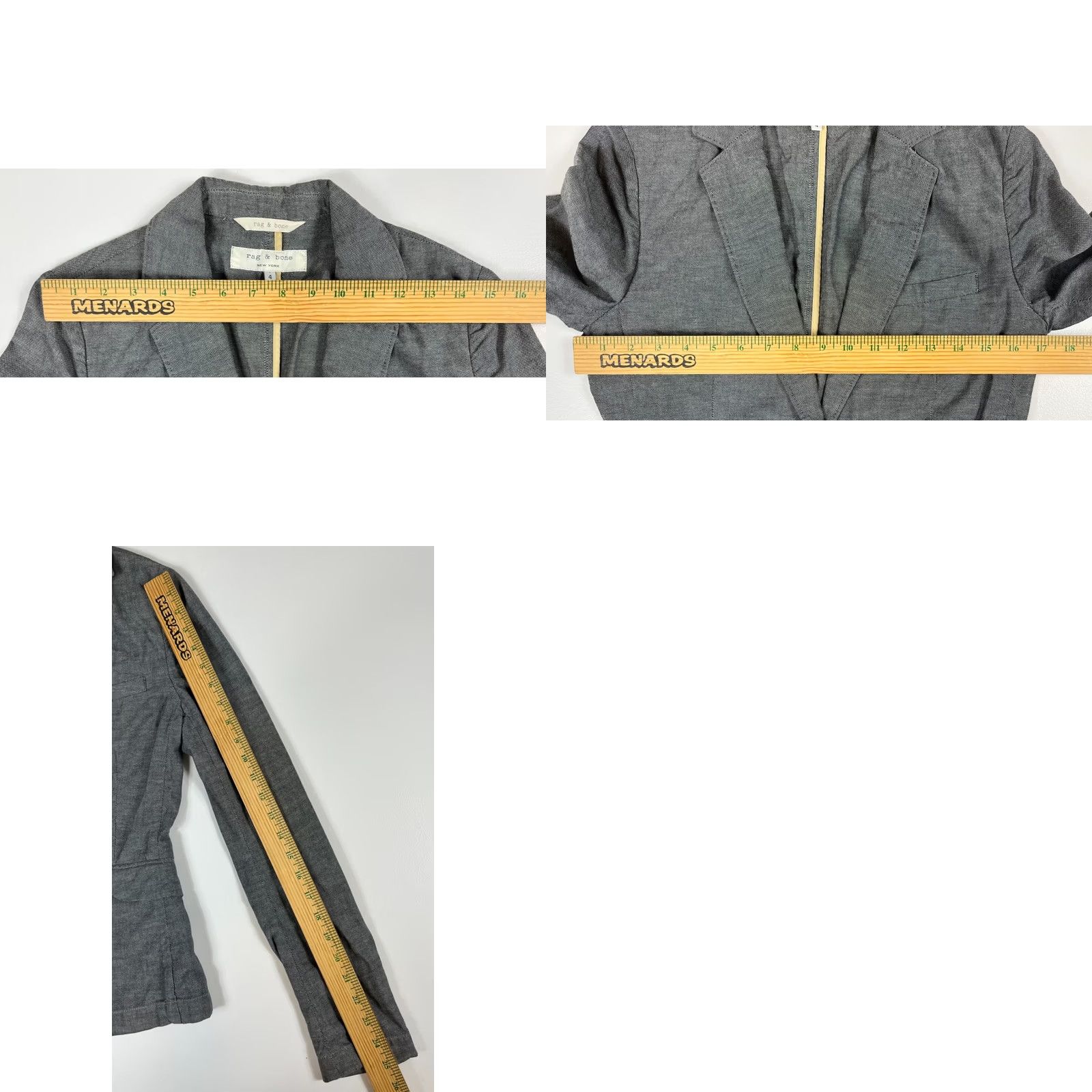 Rag & Bone VINTAGE rag & bone Blazer Jacket Women’s 4 Gray Cotton Button Long Sleeve Mid-Length Casual, Business, City, Classic, Designer Womens Size S / US 4 / IT 40 - 9 Thumbnail