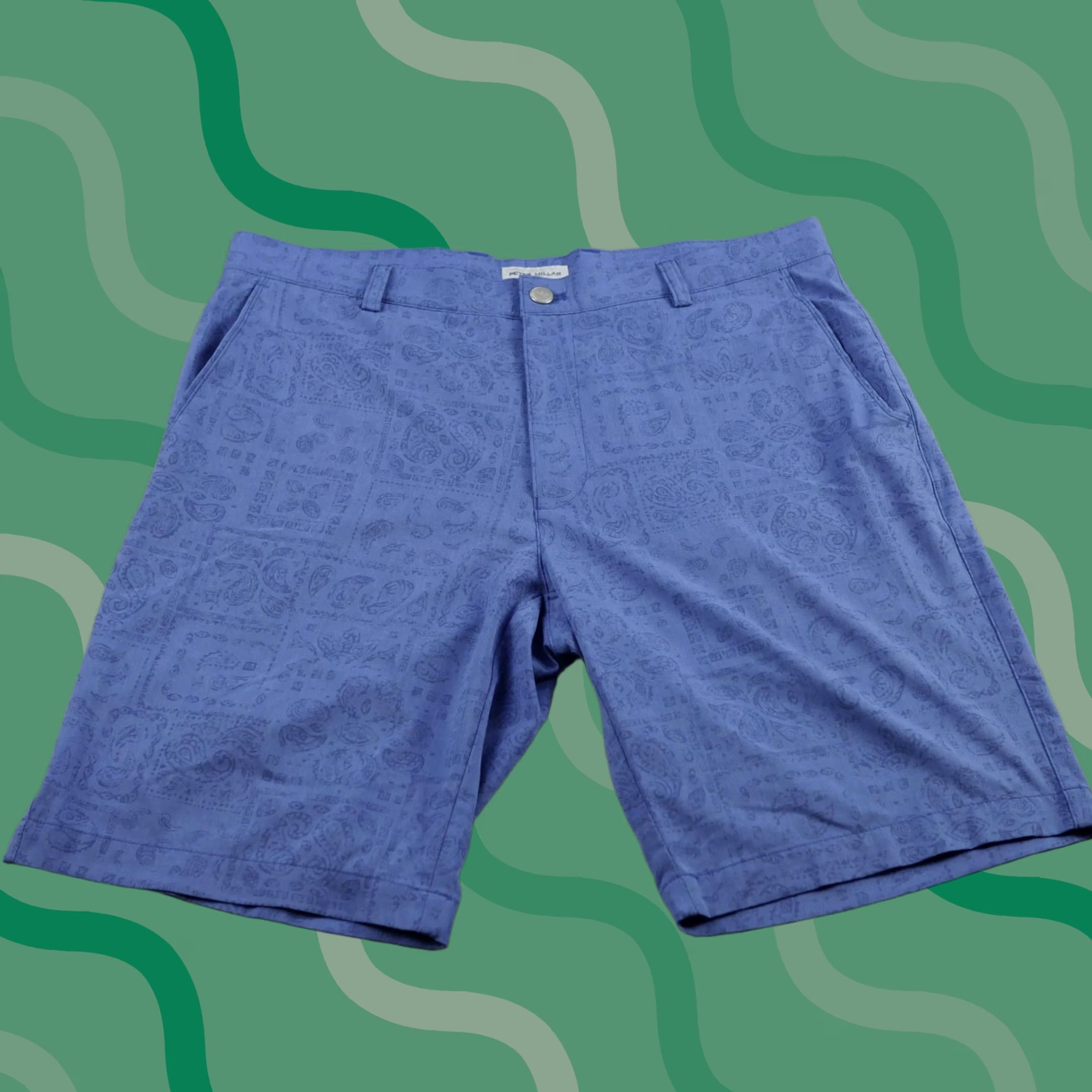 Peter Millar Peter Millar Shorts Mens 34 Blue Paisley Performance Golf Lightweight Stretch Chino 34 Inseam 10 in Regular Front Flat Front Pockets Womens? Size US 34 / EU 50 - 1 Thumbnail