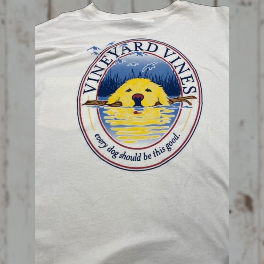 Vineyard Vines VINEYARD VINES T-Shirt Mens 2XL Pocket Long Sleeve White Dog Fetching 4373 Size US XXL / EU 58 / 5 - 1 Thumbnail