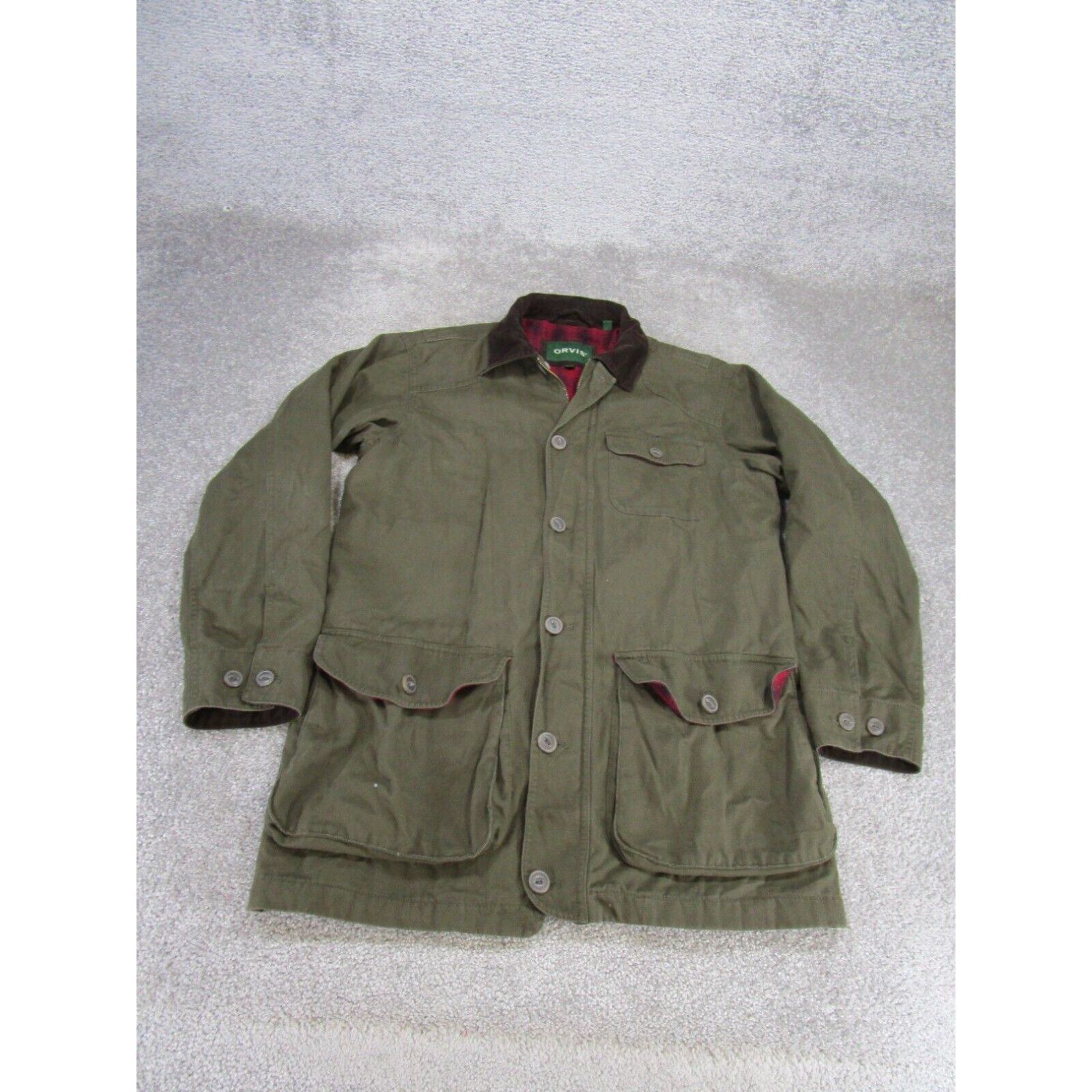 image of Orvis Field Jacket Mens Small Heritage Military Multi Pocket Green Cotton in White