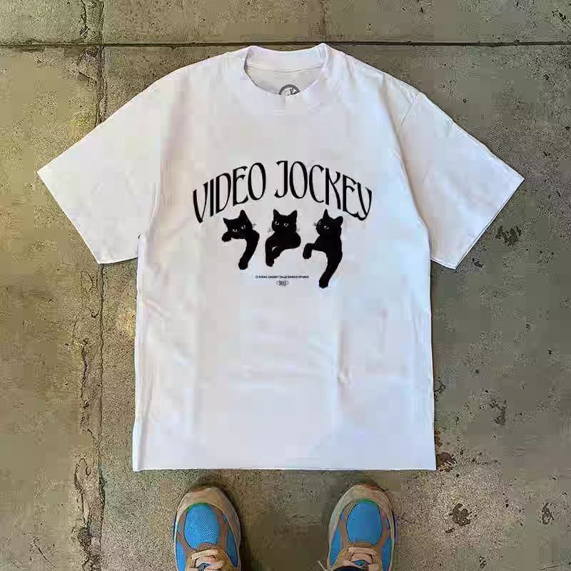Vintage White casual retro cat print t-shirt Size US M / EU 48-50 / 2 - 1 Thumbnail